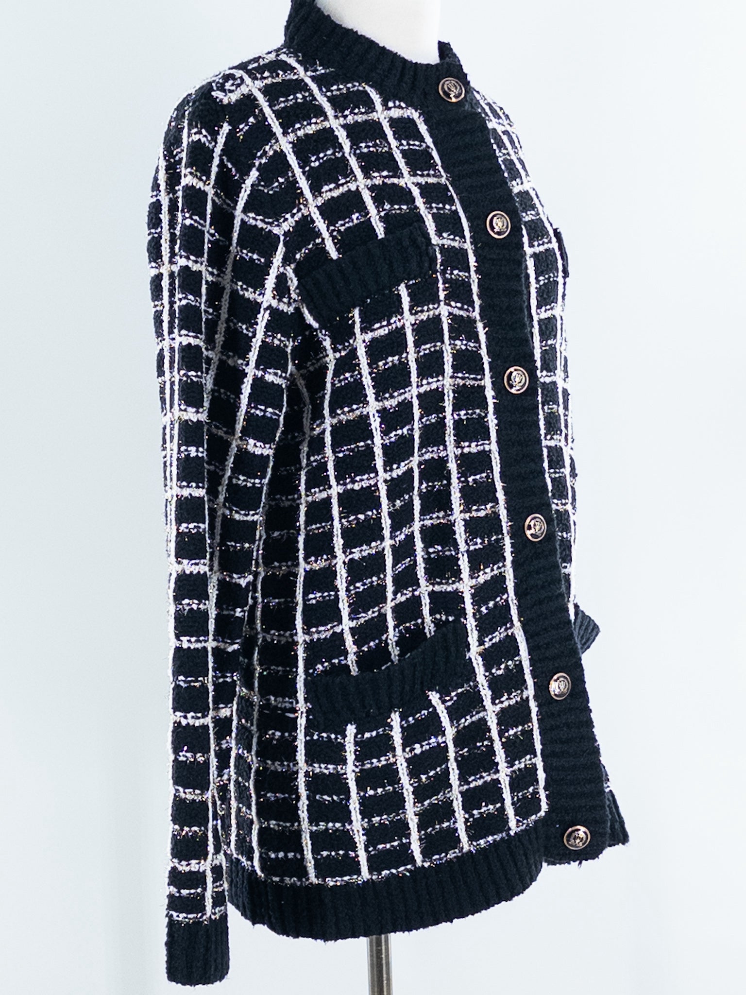 Ann Taylor Black White Tweed Acrylic Blend Size XL Cardigan