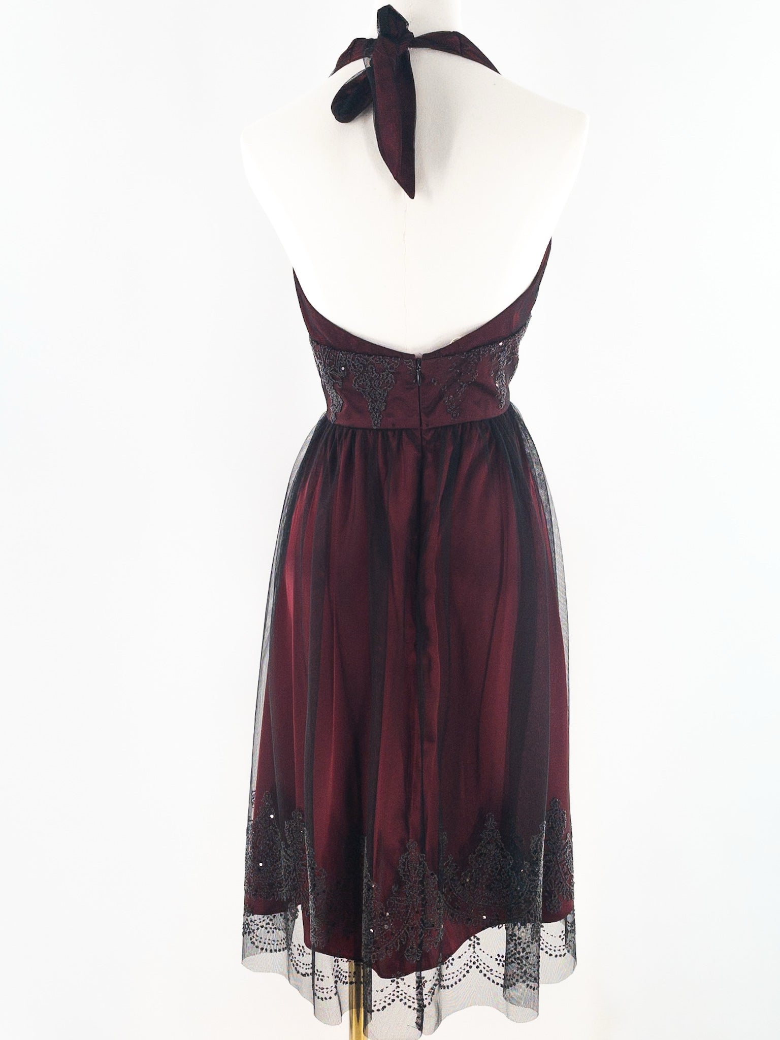 Adrianna Papell Wine Embellished Polyester Halter Size 6 Formal/Evening Wear