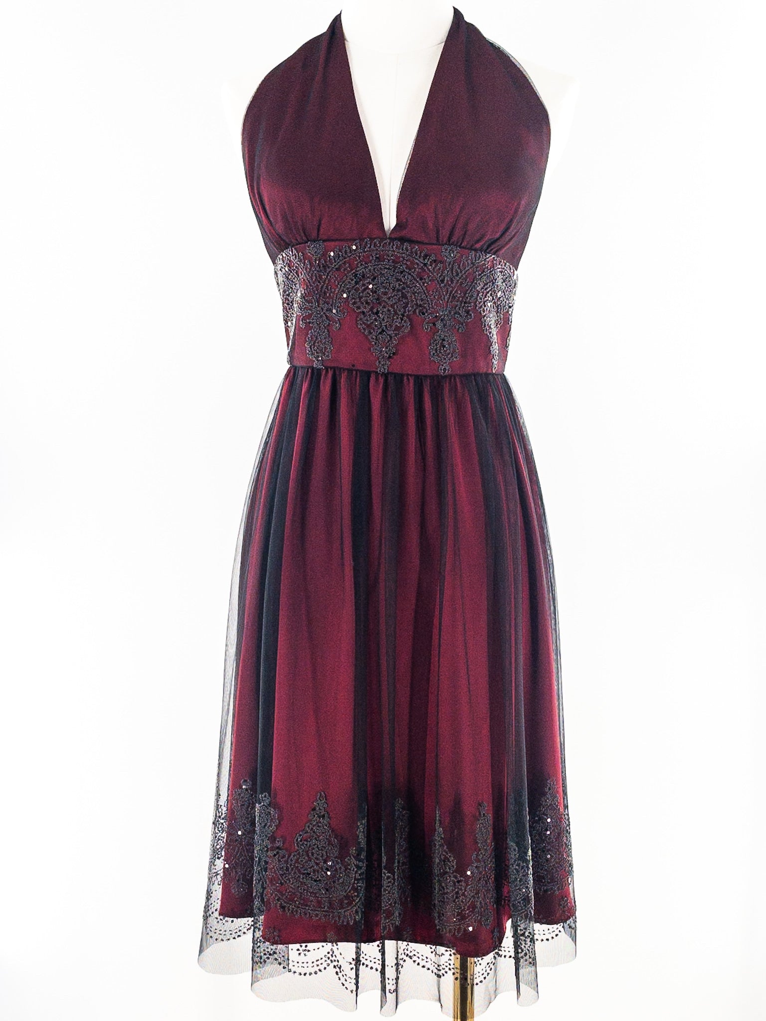 Adrianna Papell Wine Embellished Polyester Halter Size 6 Formal/Evening Wear