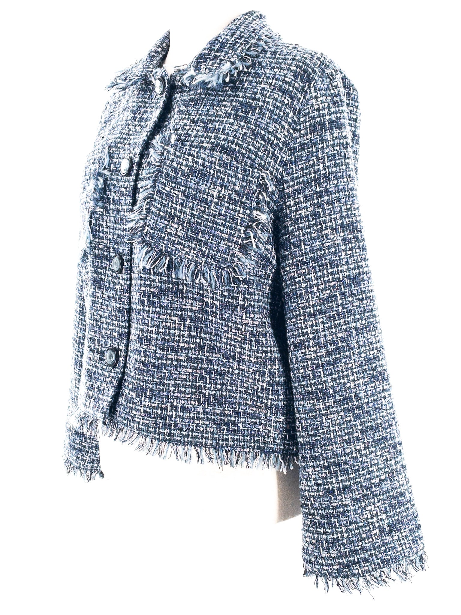 Munthe Blue Silver Tweed Cotton Blend Size 8 Blazer