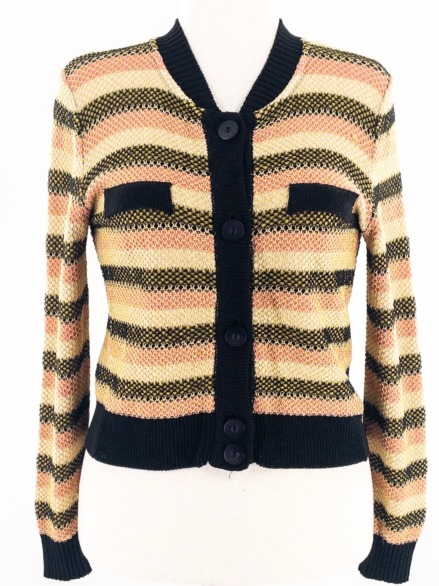 Aldomartins Brown Pink Stripe Cotton Blend Size 6 Cardigan