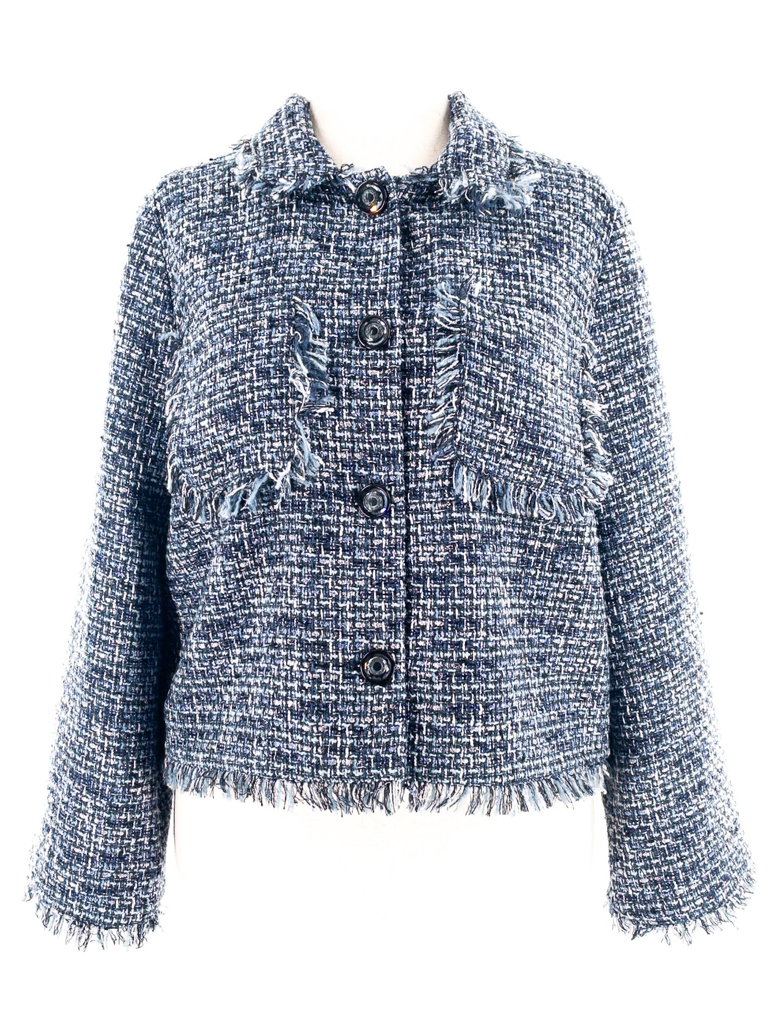Munthe Blue Silver Tweed Cotton Blend Size 8 Blazer