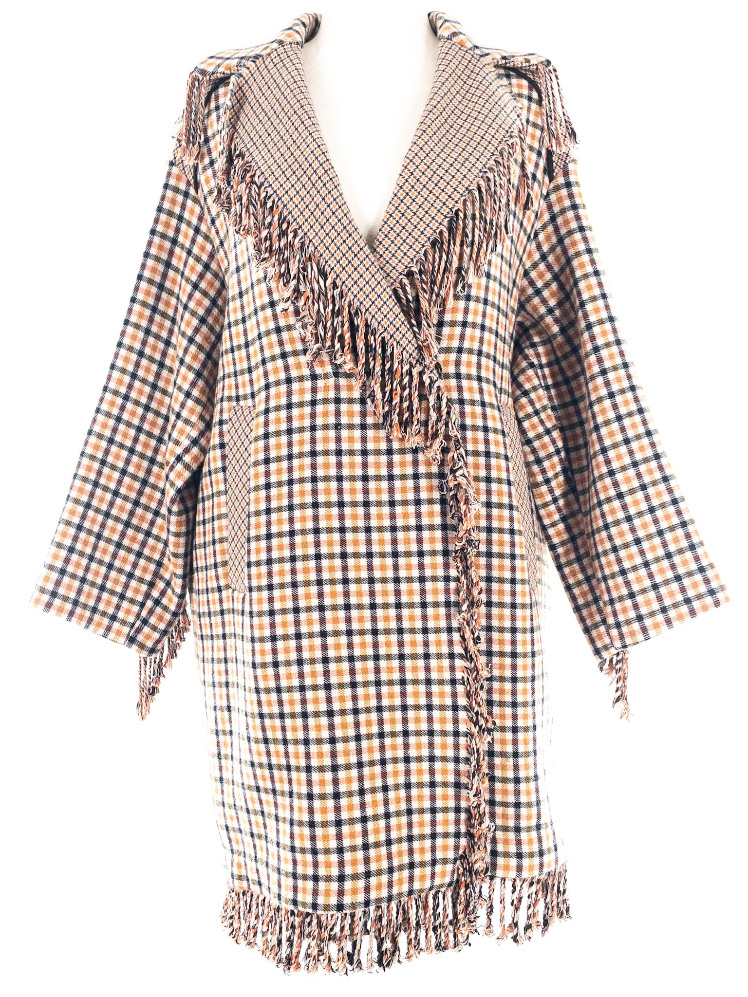 Beatrice Tan Multi Plaid Cotton Blend Size 6 Coat