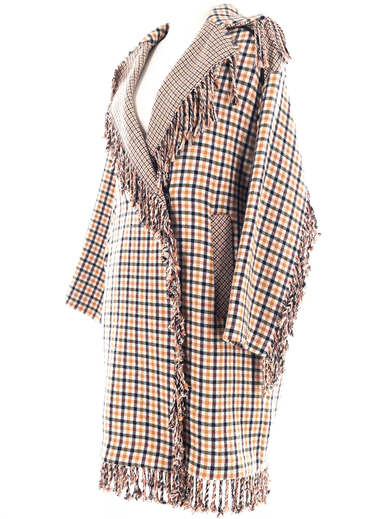 Beatrice Tan Multi Plaid Cotton Blend Size 6 Coat