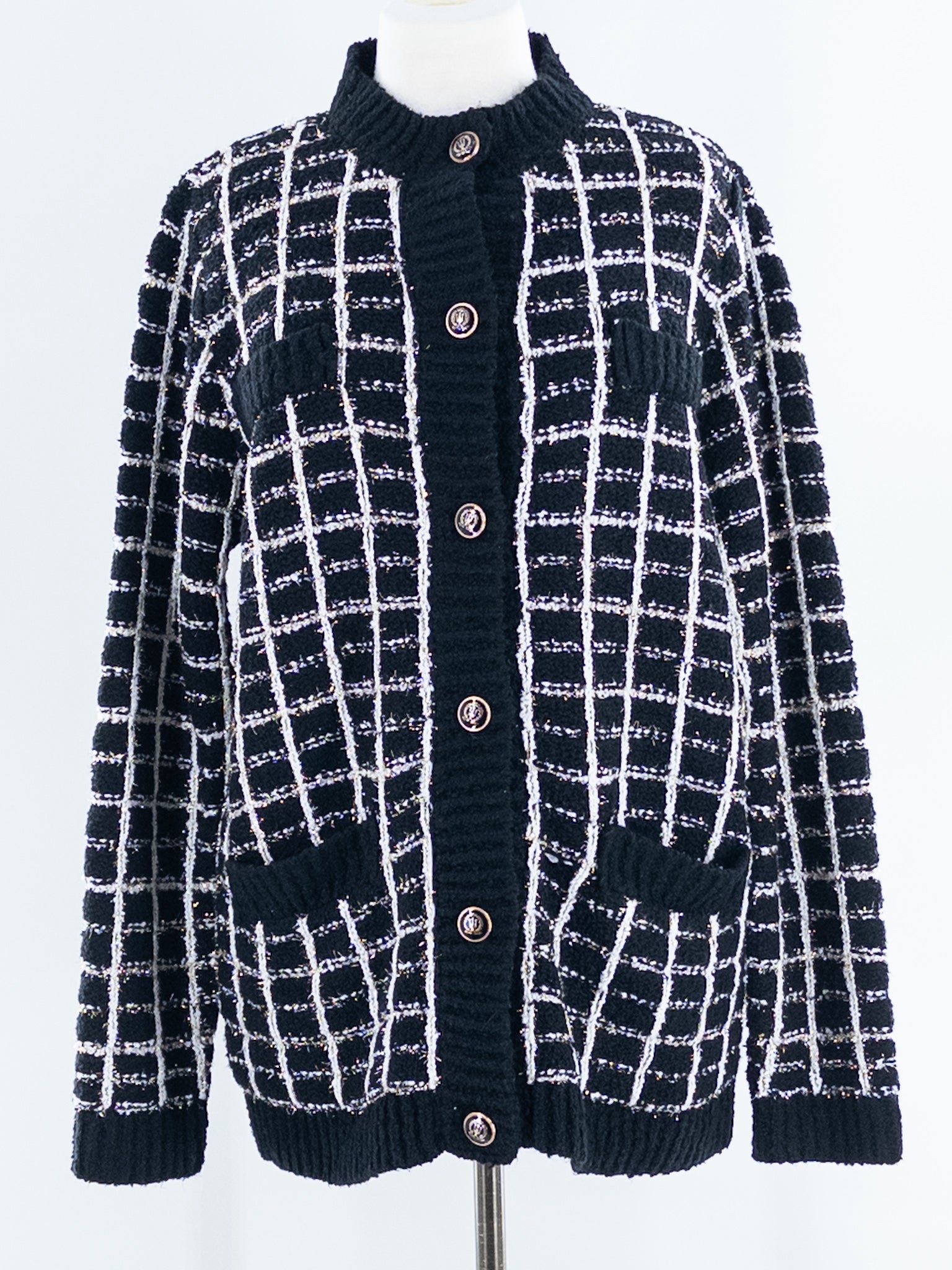 Ann Taylor Black White Tweed Acrylic Blend Size XL Cardigan