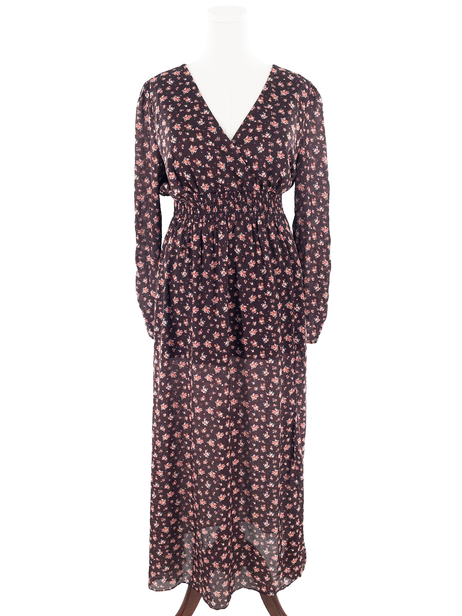 NSR Brown Pink Floral Polyester Long Sleeve Size XL Dress
