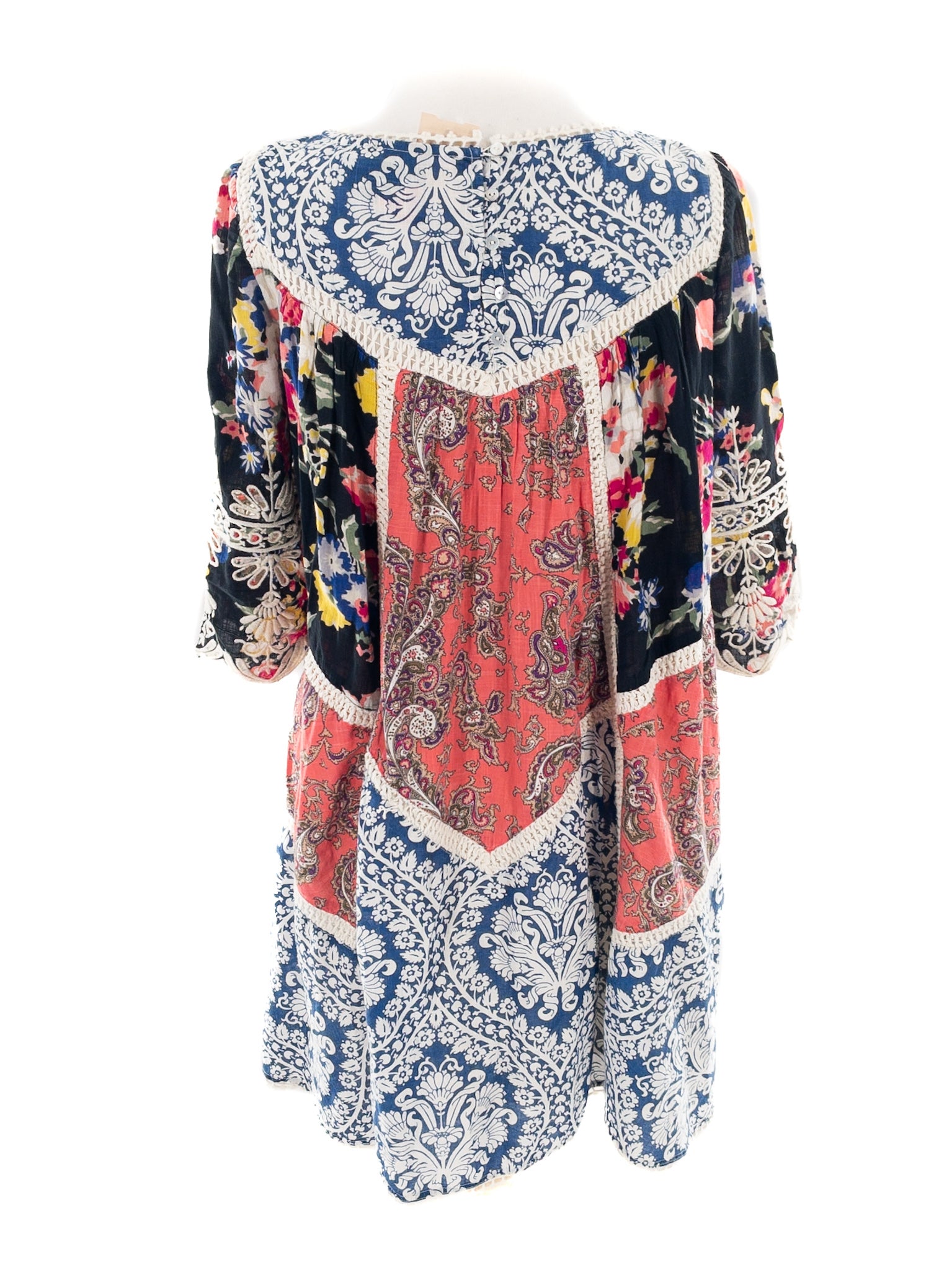 Vanessa Virginia Multi-Color Patchwork Cotton 3/4 Sleeve Size 2 Dress