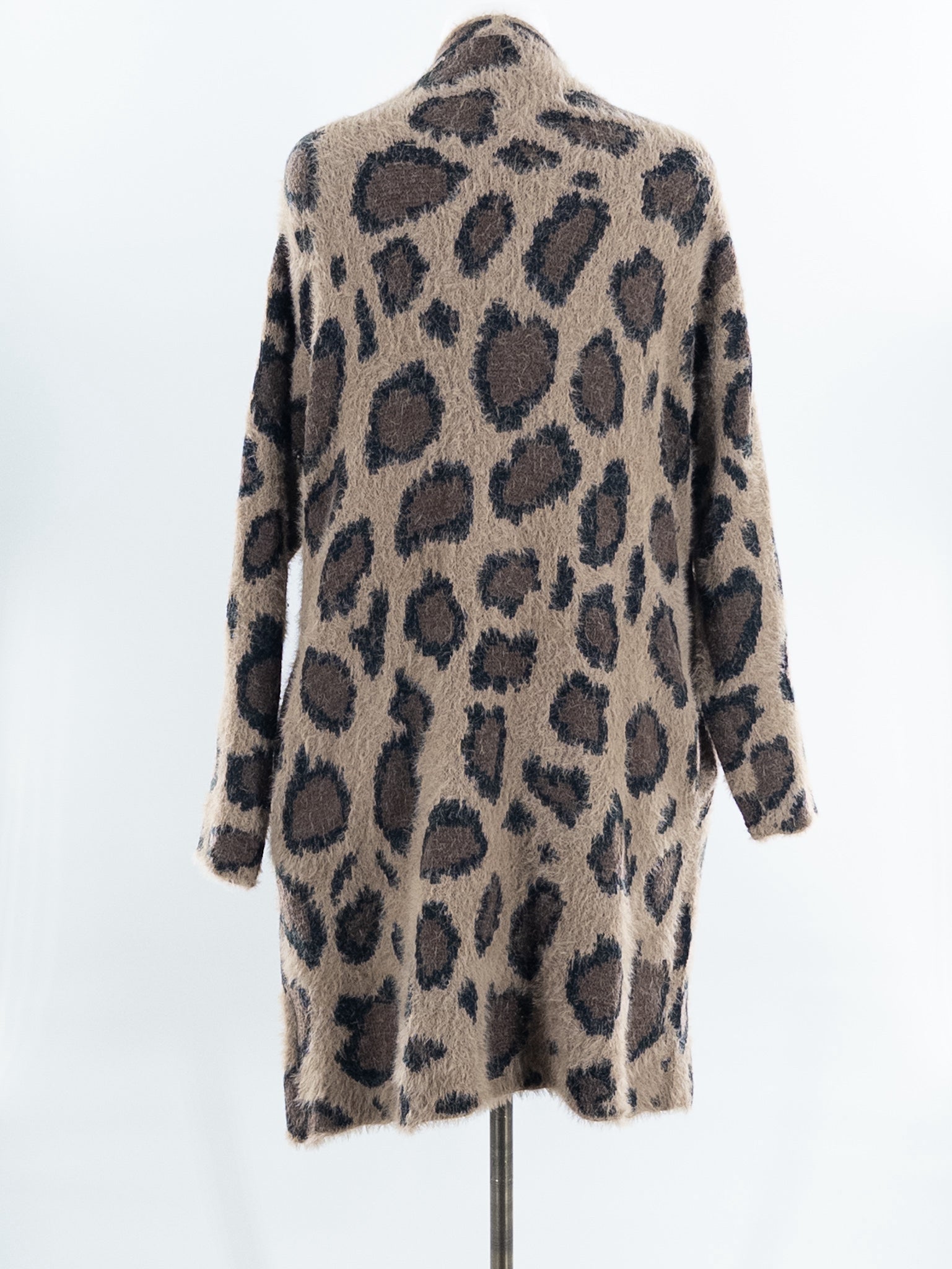 Umgee Black Brown Animal Print Nylon Blend Size M Cardigan