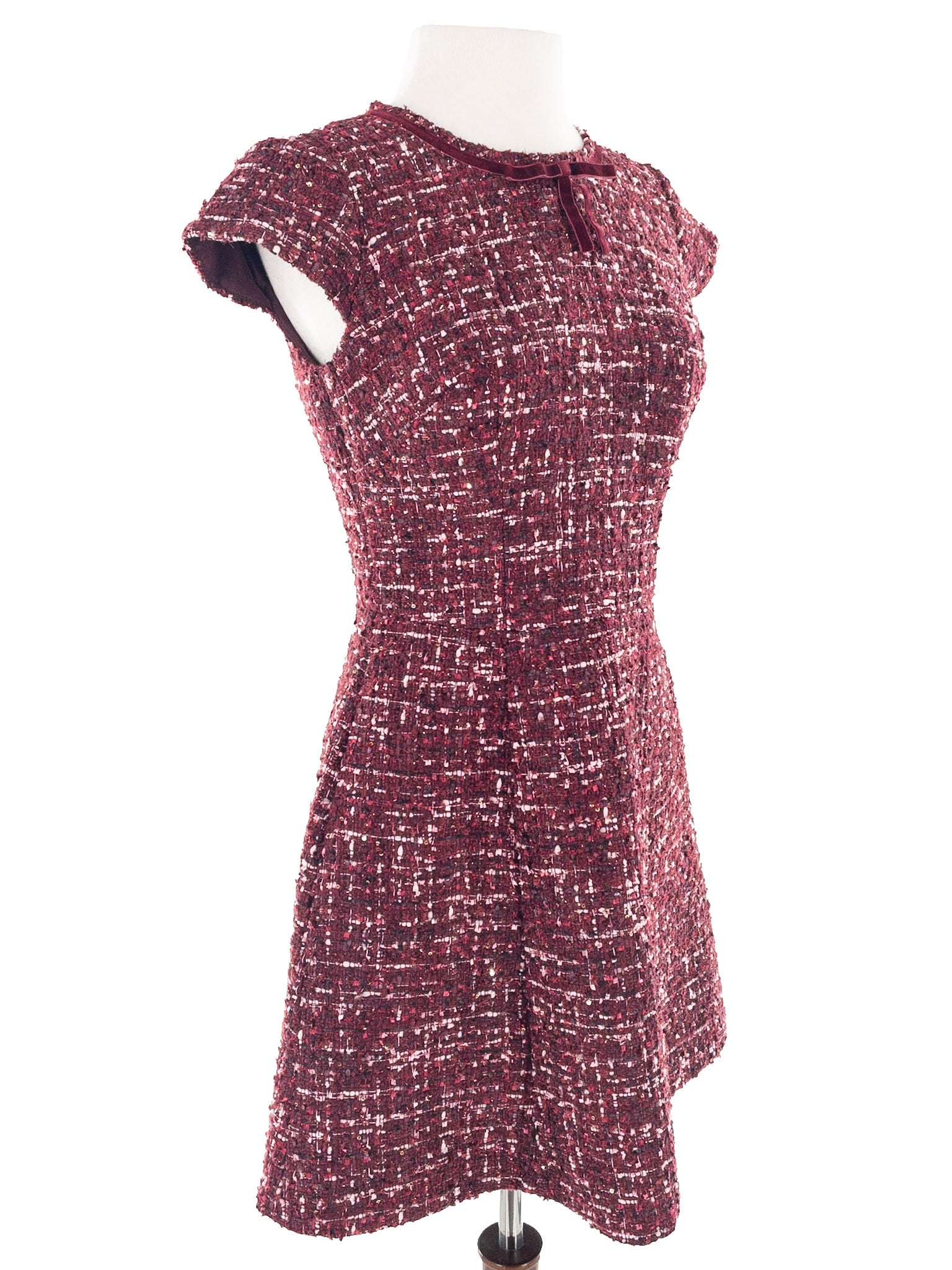 Gal Meets Glam Maroon Tweed Polyester Cap Sleeve Size 2 Dress Set