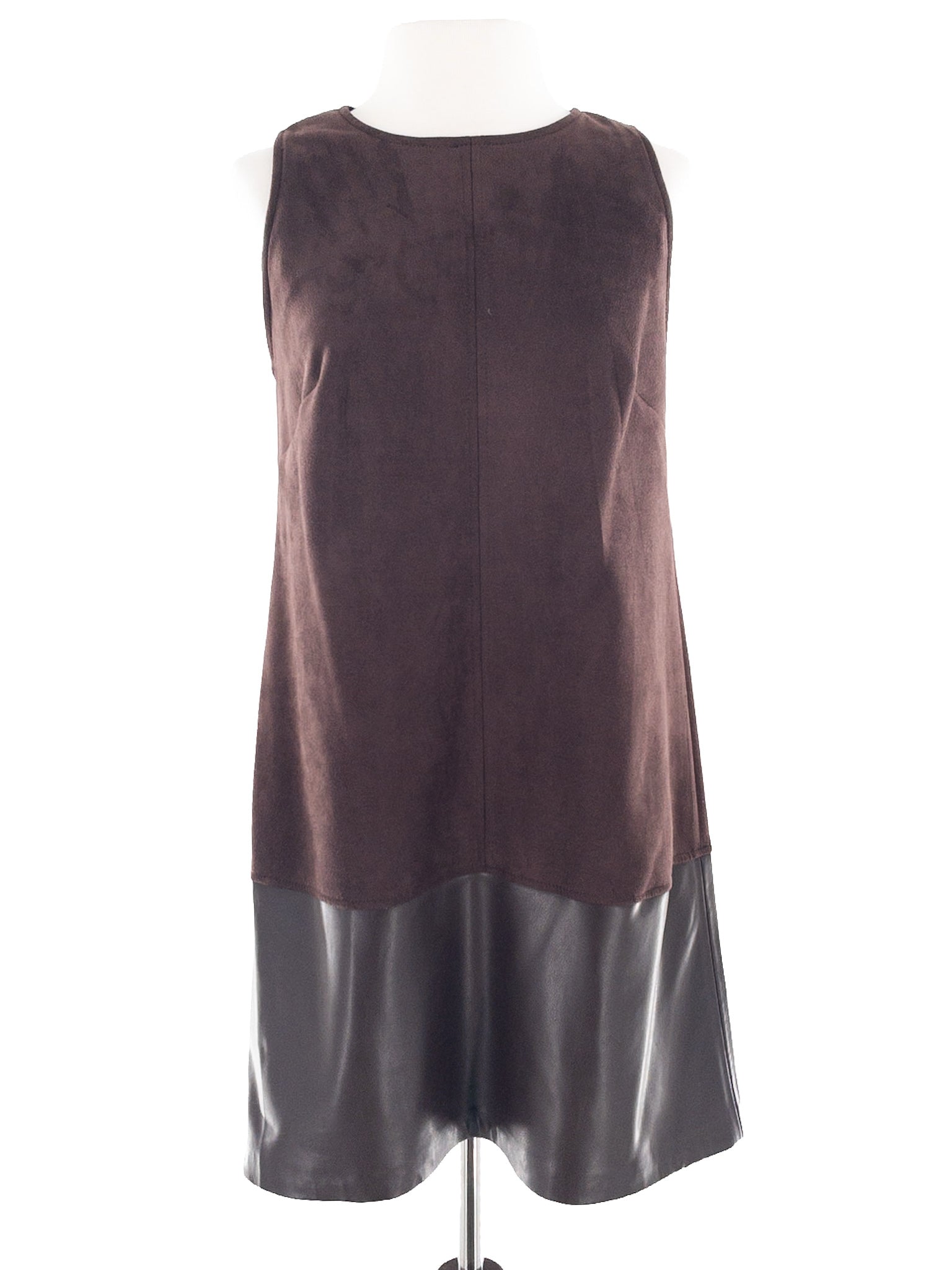 Calvin Klein Brown Mixed Faux Leather Sleeveless Size 2 Dress