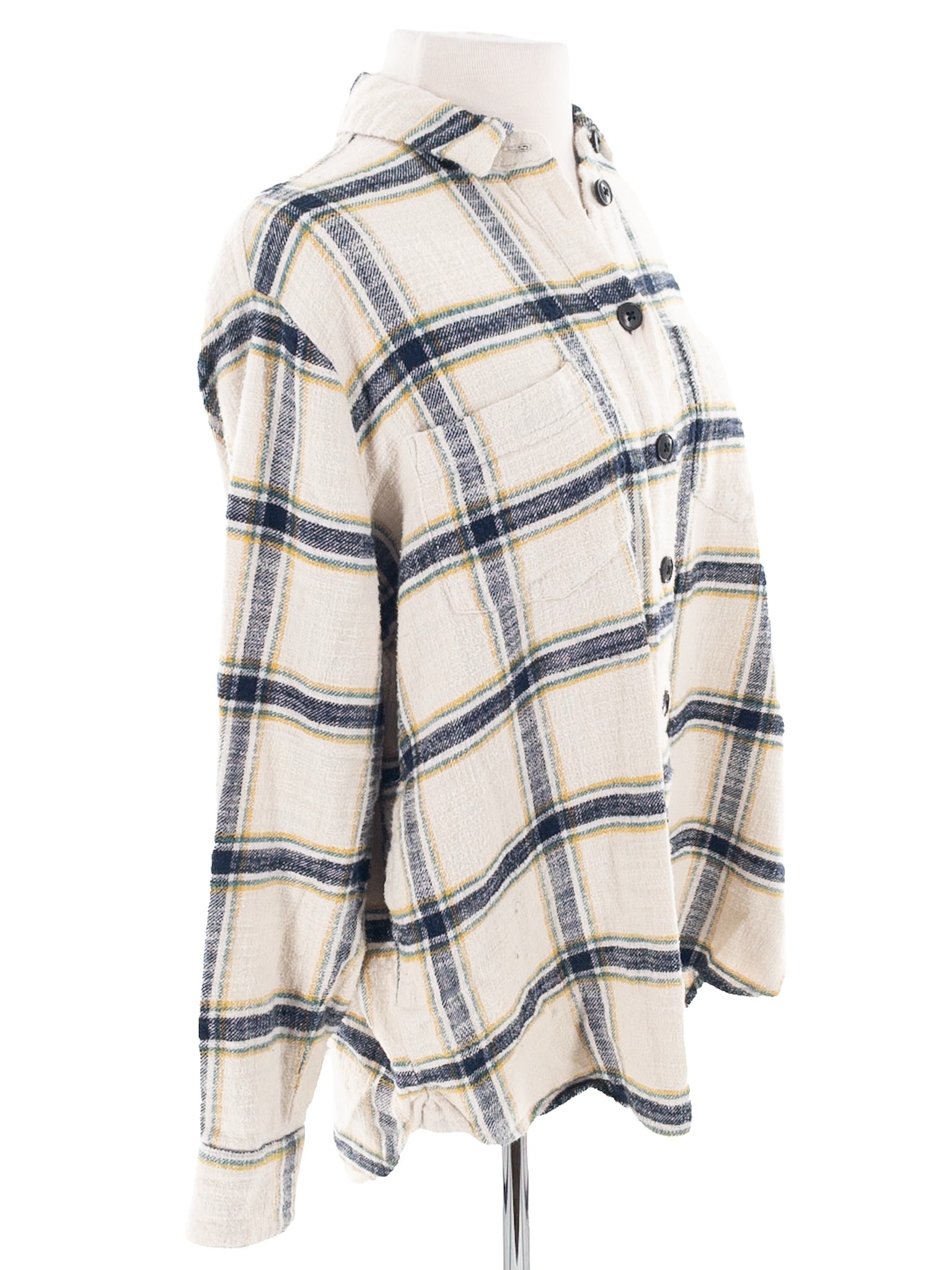 Madewell Cream Navy Plaid Flannel Button Down Size S Blouse