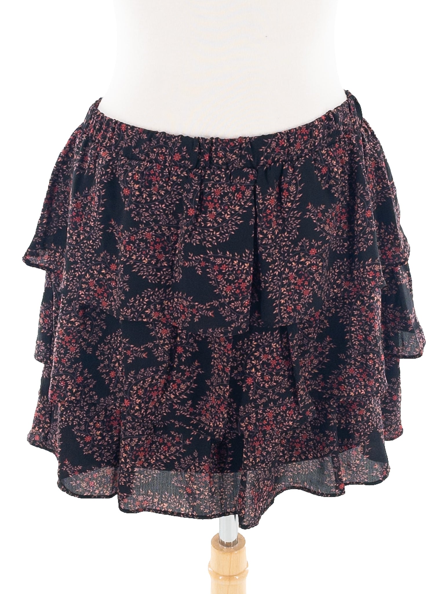 Sadie & Sage Black Red Floral Polyester Size S Skirt