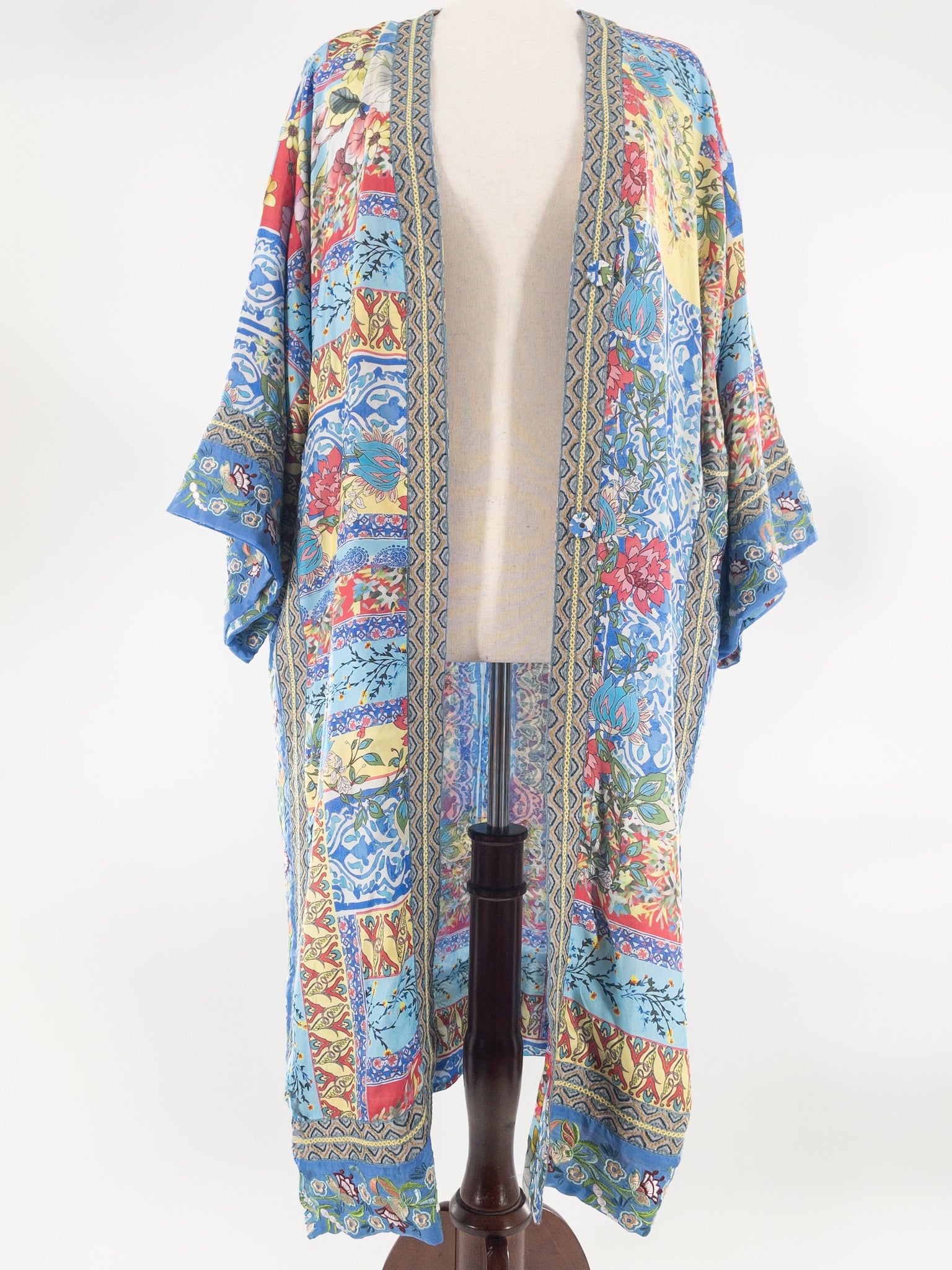 Johnny Was Multi-Color Embroidered Silk Size M Robe