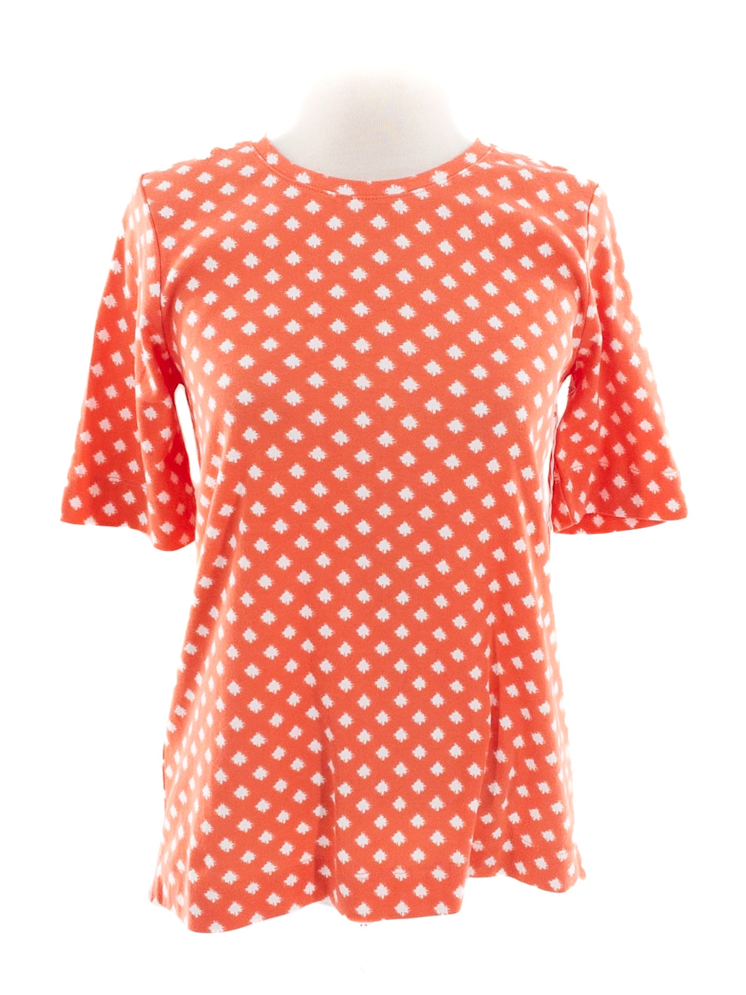 Chicos Coral White Print Cotton Short Sleeve Size S T Shirt