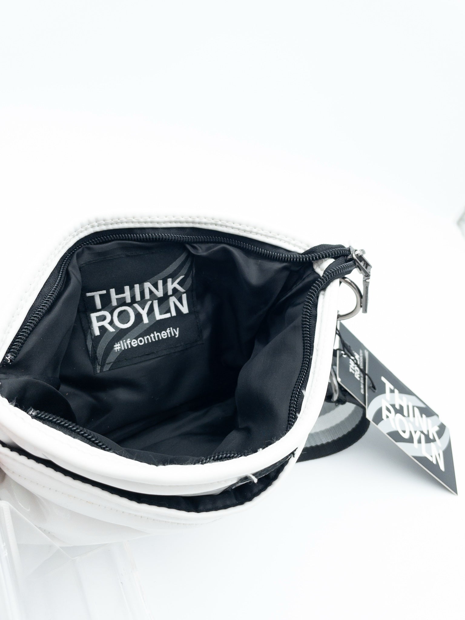 Think Royln White Black Puffer Patent Cross Body