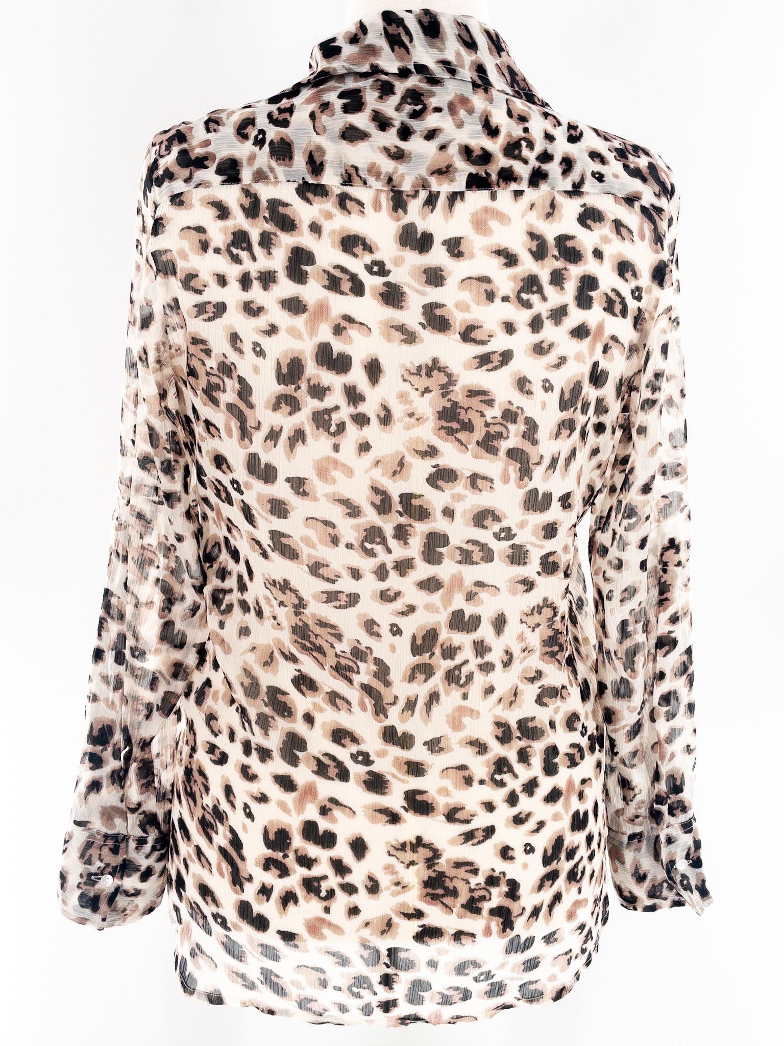 Press White Black Animal Print Sheer Button Down Size S Blouse