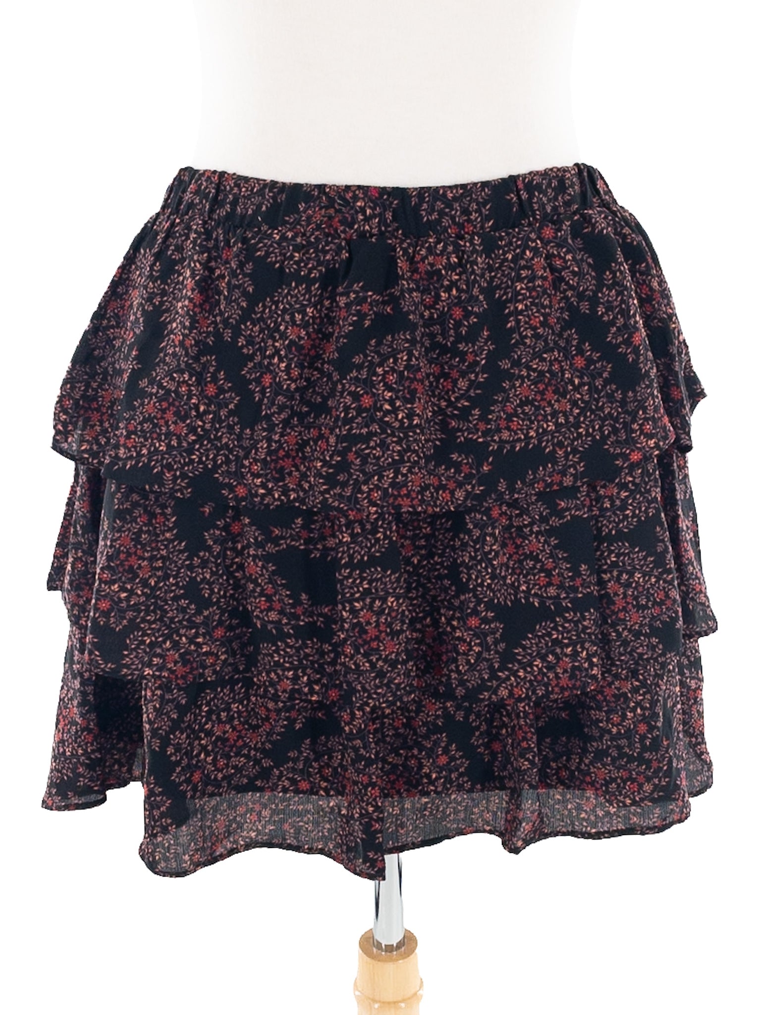 Sadie & Sage Black Red Floral Polyester Size S Skirt