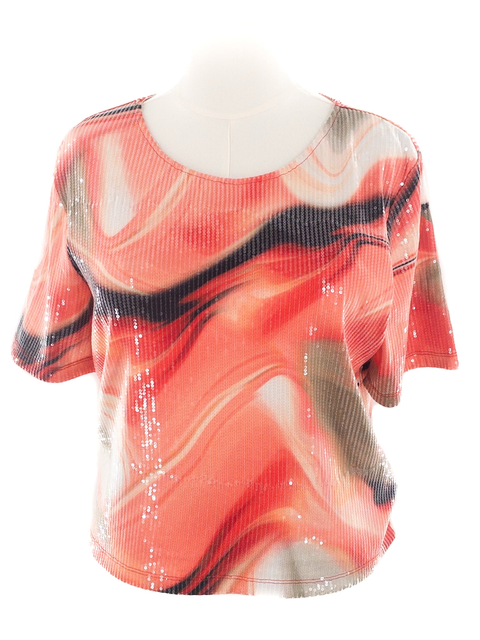 DKNY Multi-Color Sequin Polyester Short Sleeve Size L T Shirt