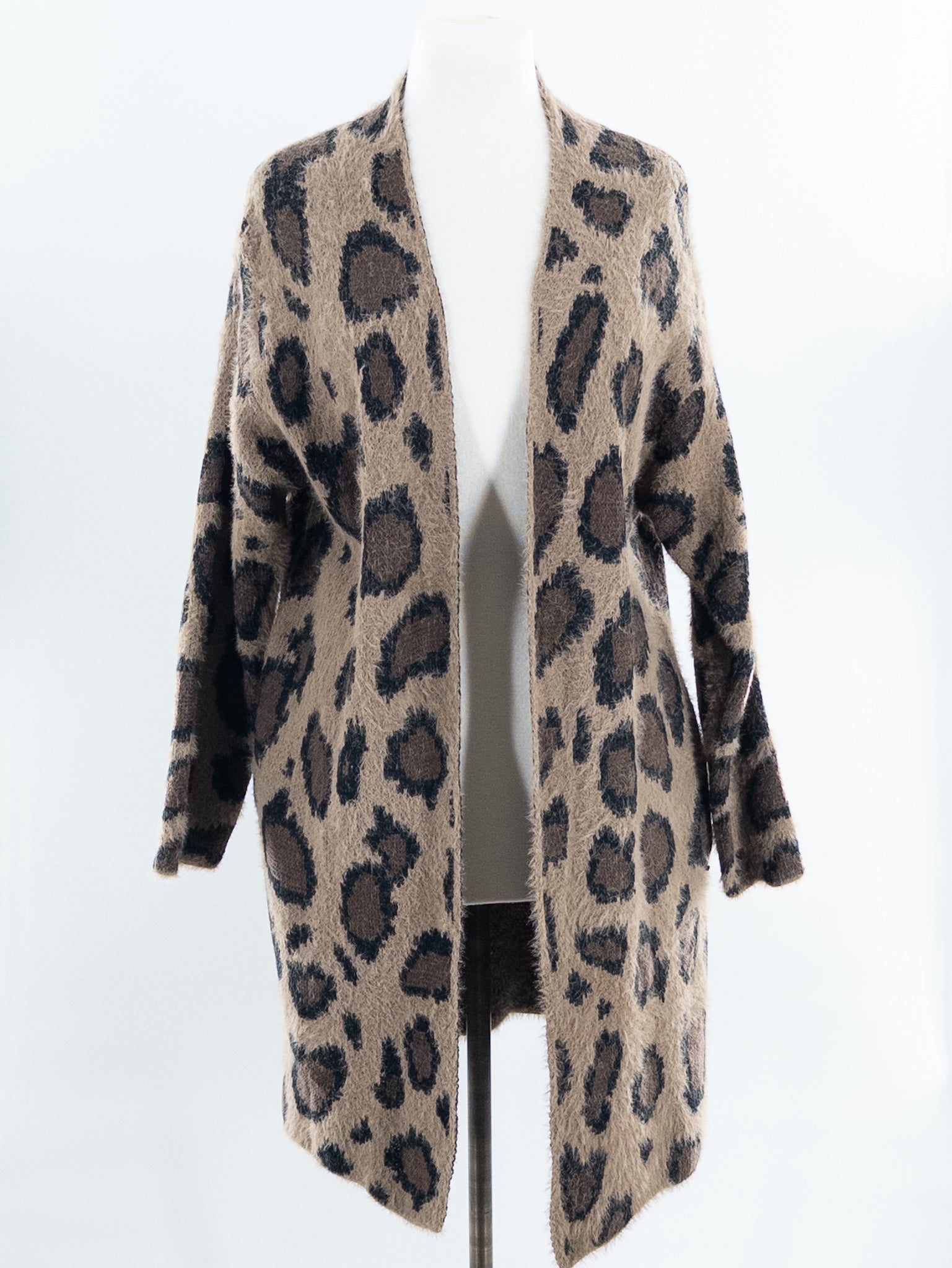 Umgee Black Brown Animal Print Nylon Blend Size M Cardigan