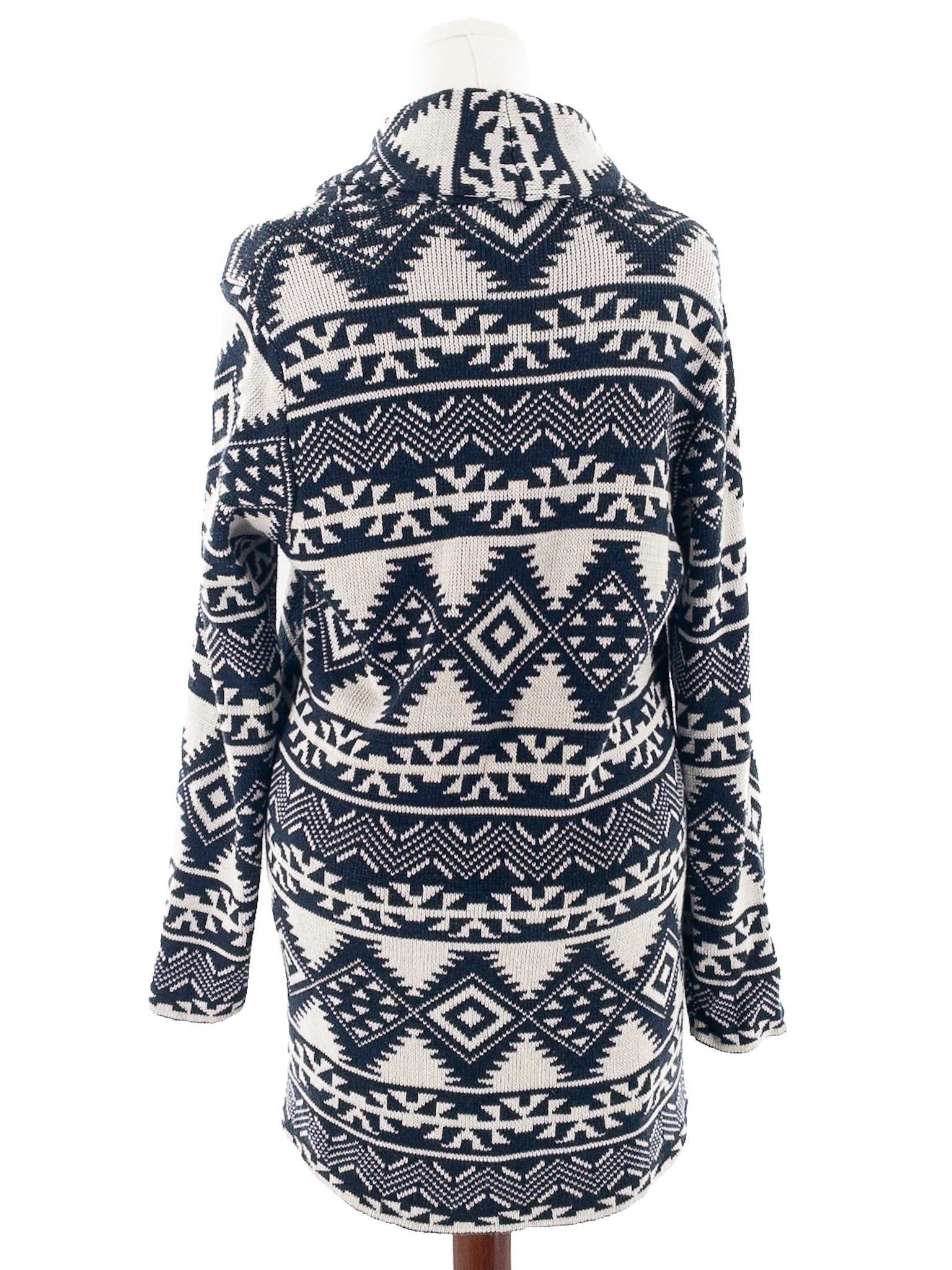 Chaps Navy Cream Aztec Cotton Blend Size L Cardigan