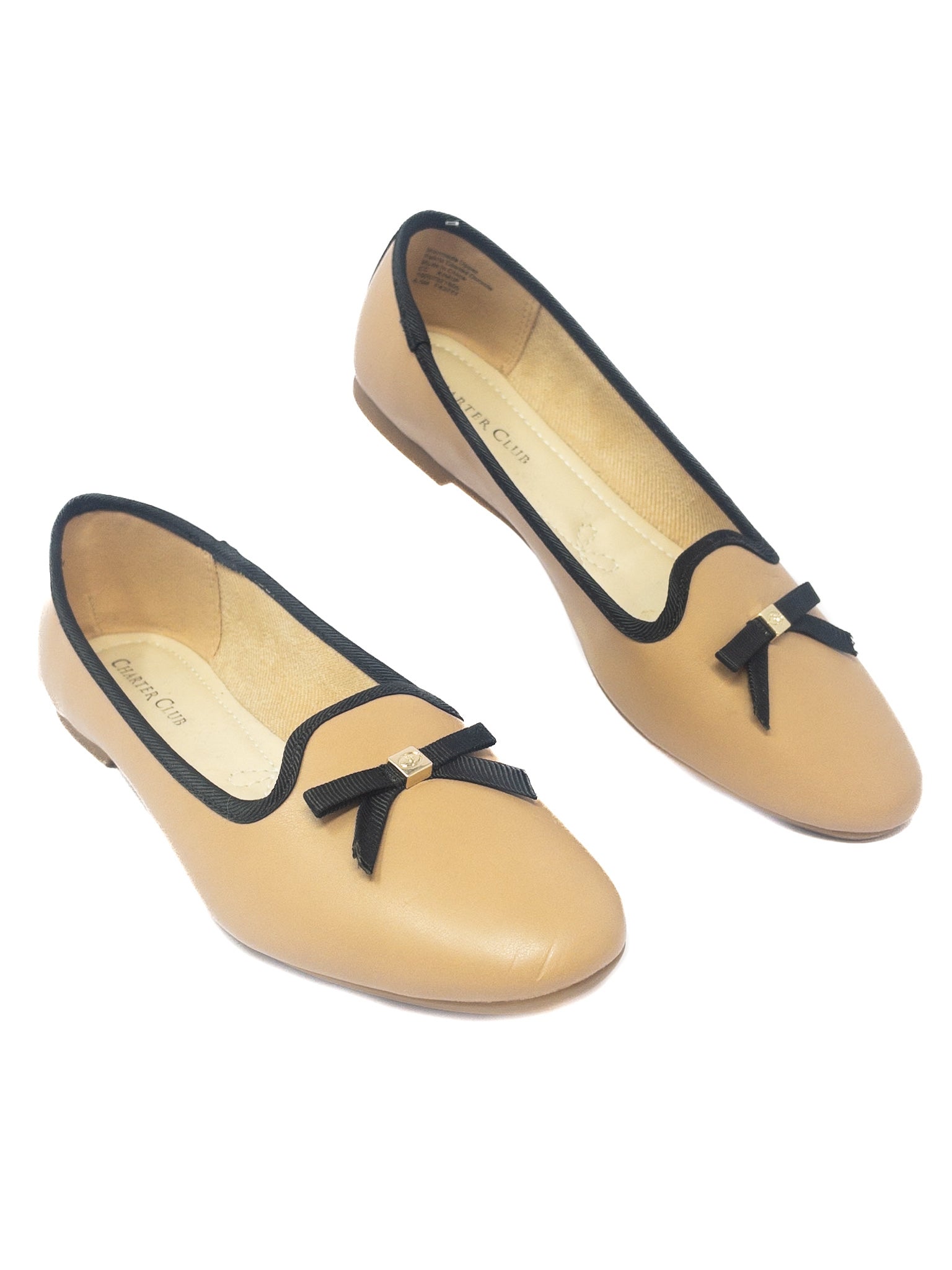 Charter Club Tan Black Bow Man Made 6.5 Flats