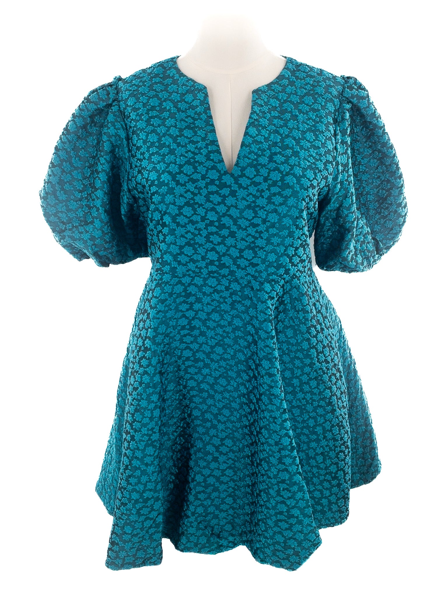 THML Turquoise Texture Polyester Puff Sleeve Size L Dress