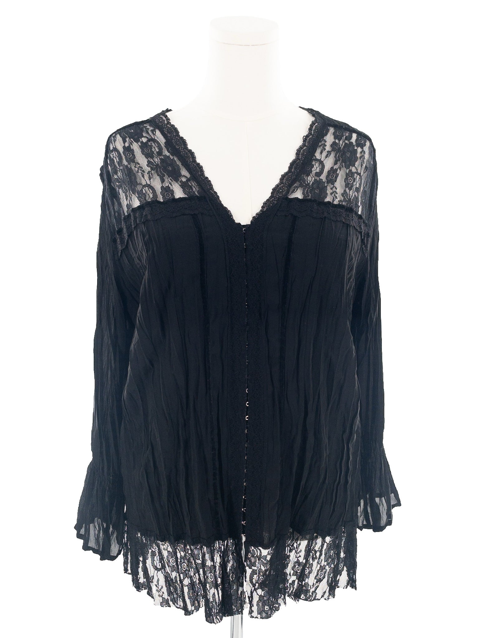 Black Lace Long Sleeve Size L Blouse