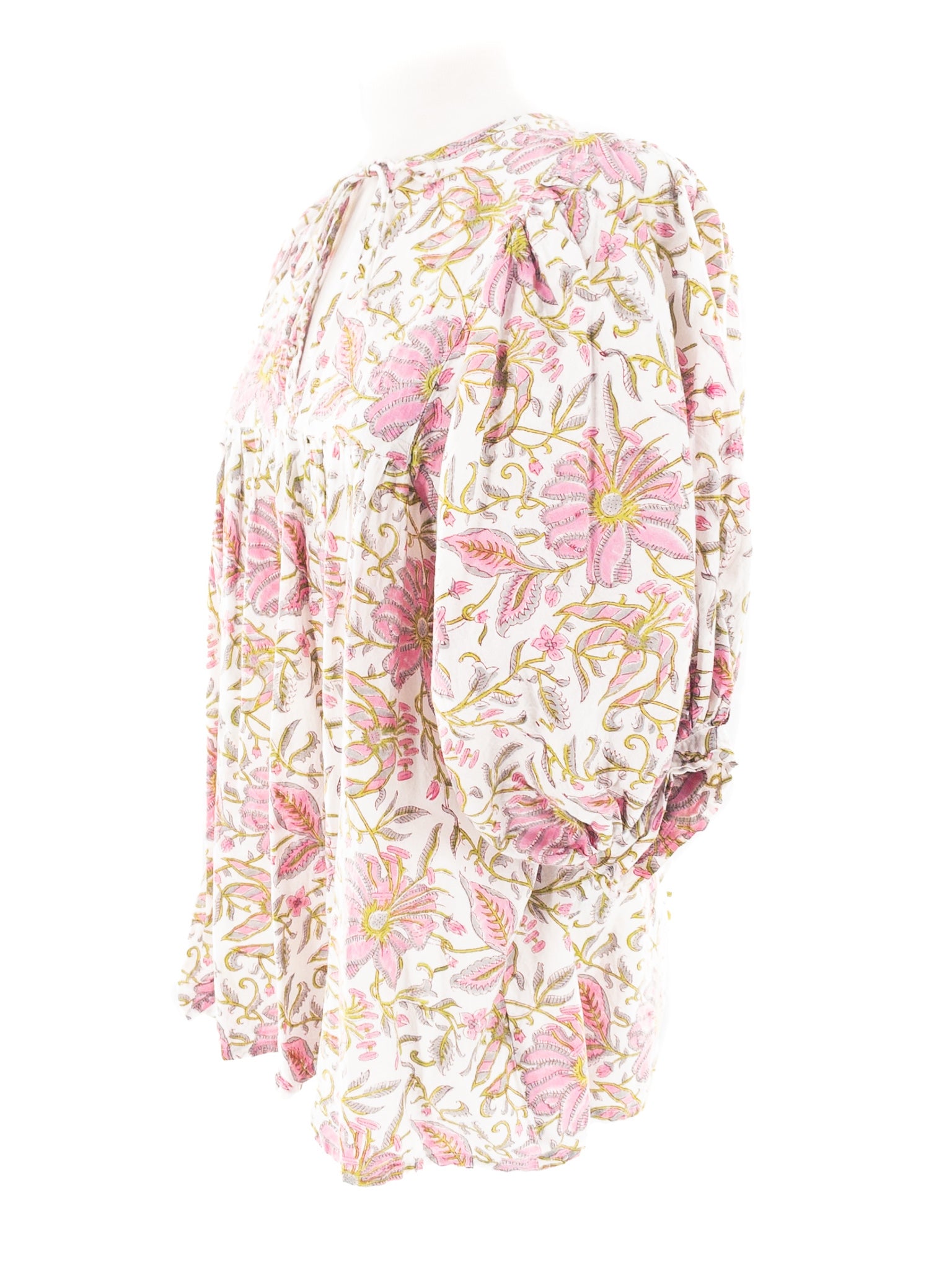 Mille Pink Cream Floral Cotton Puff Sleeve Size S Blouse