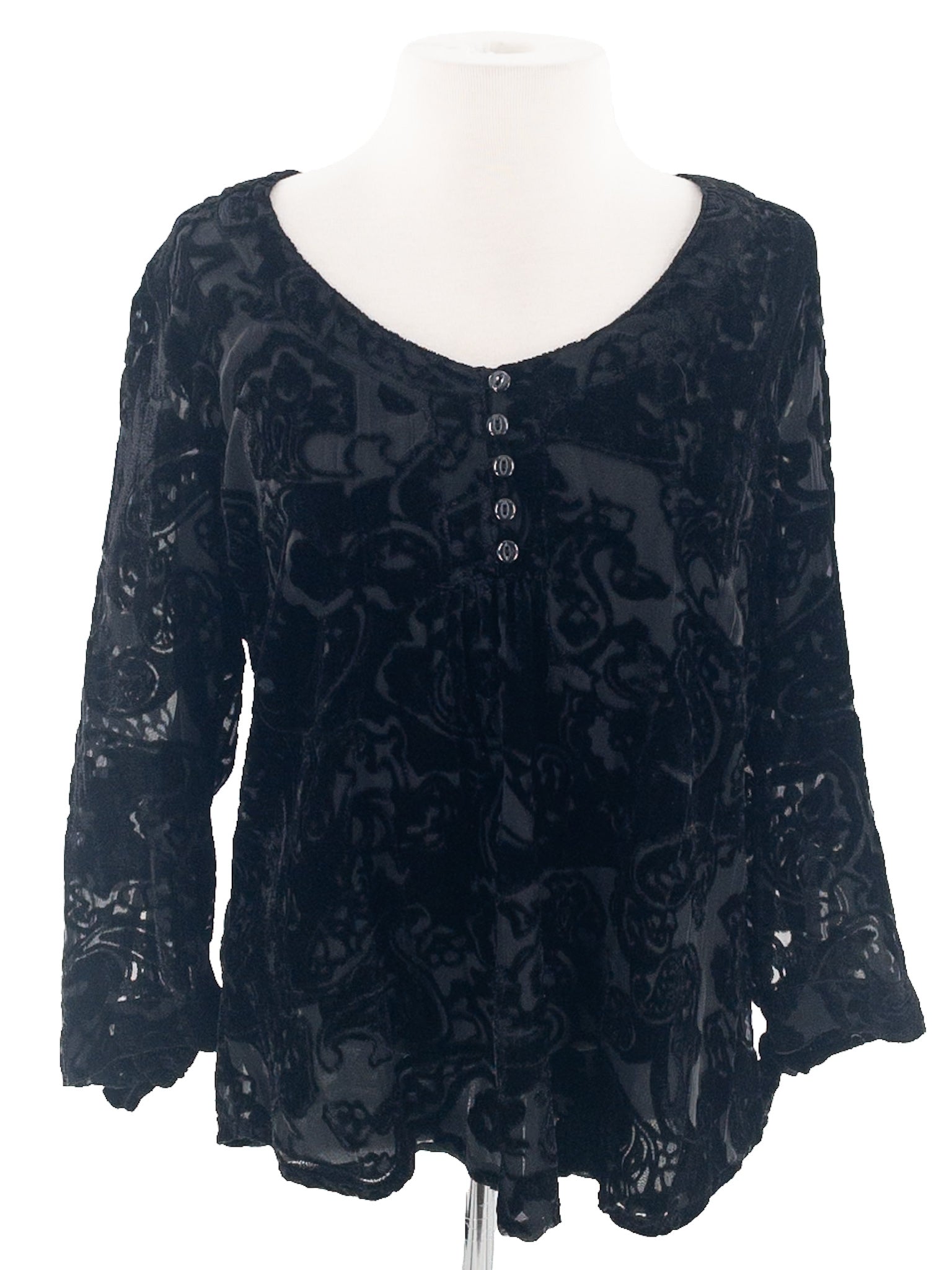 Coldwater Creek Black Flocked Velvet Long Sleeve Size M Blouse