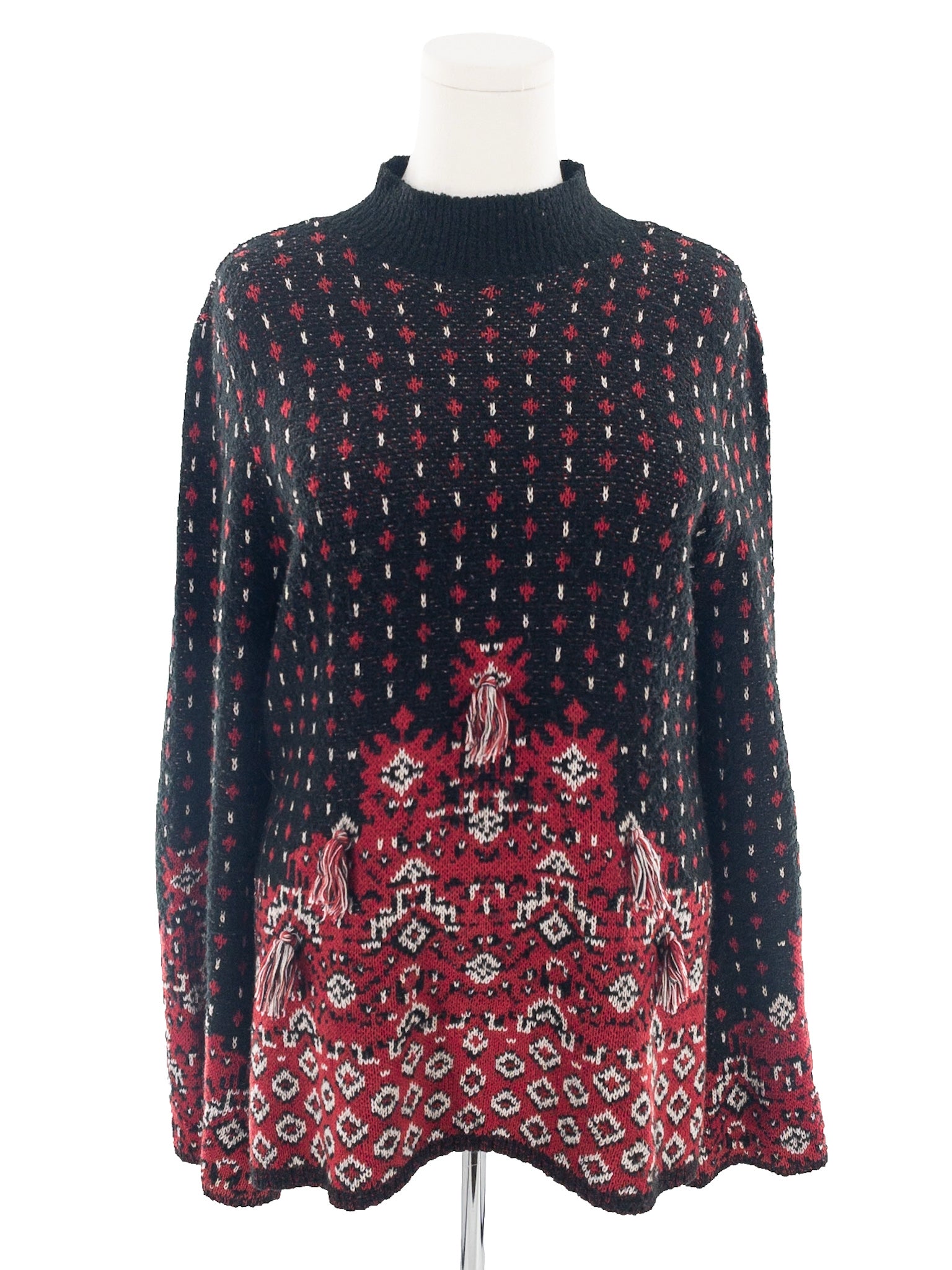 Style & Co Black Red Print Cotton Blend Size L Sweaters