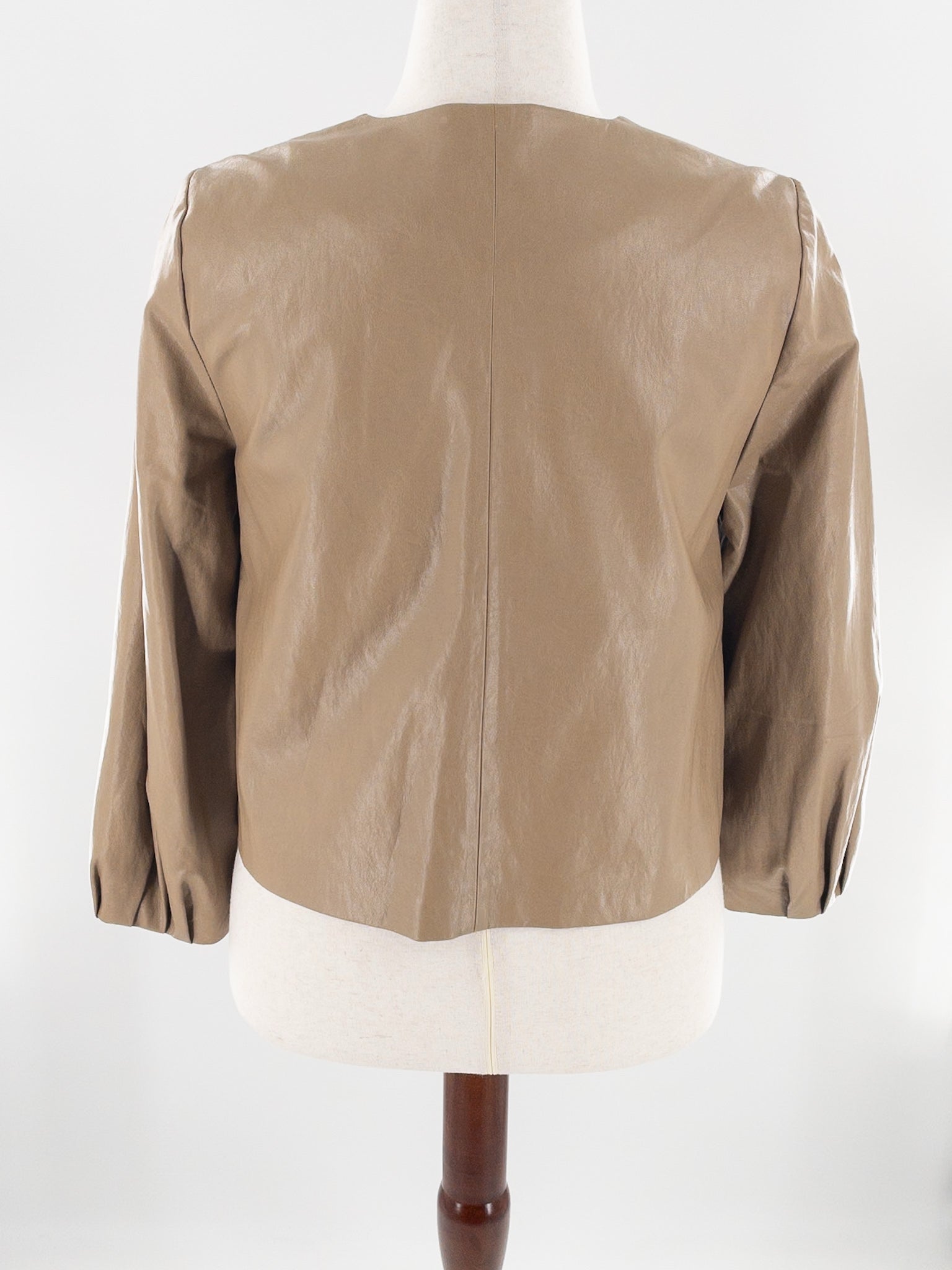 Chicos Camel Snap Faux Leather Size L Blazer
