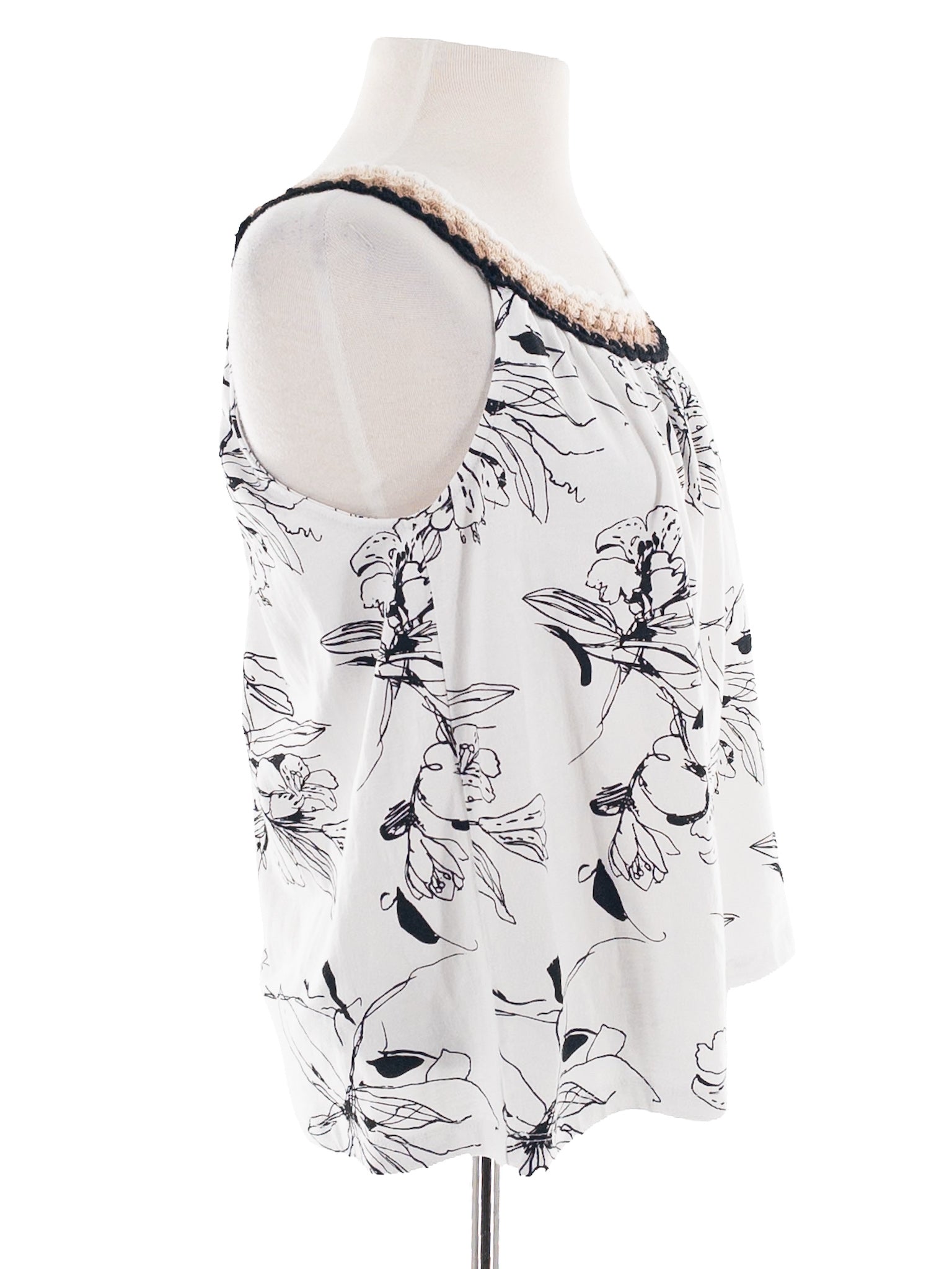 Tribal White Black Floral Cotton Blend Tank Size SP T Shirt
