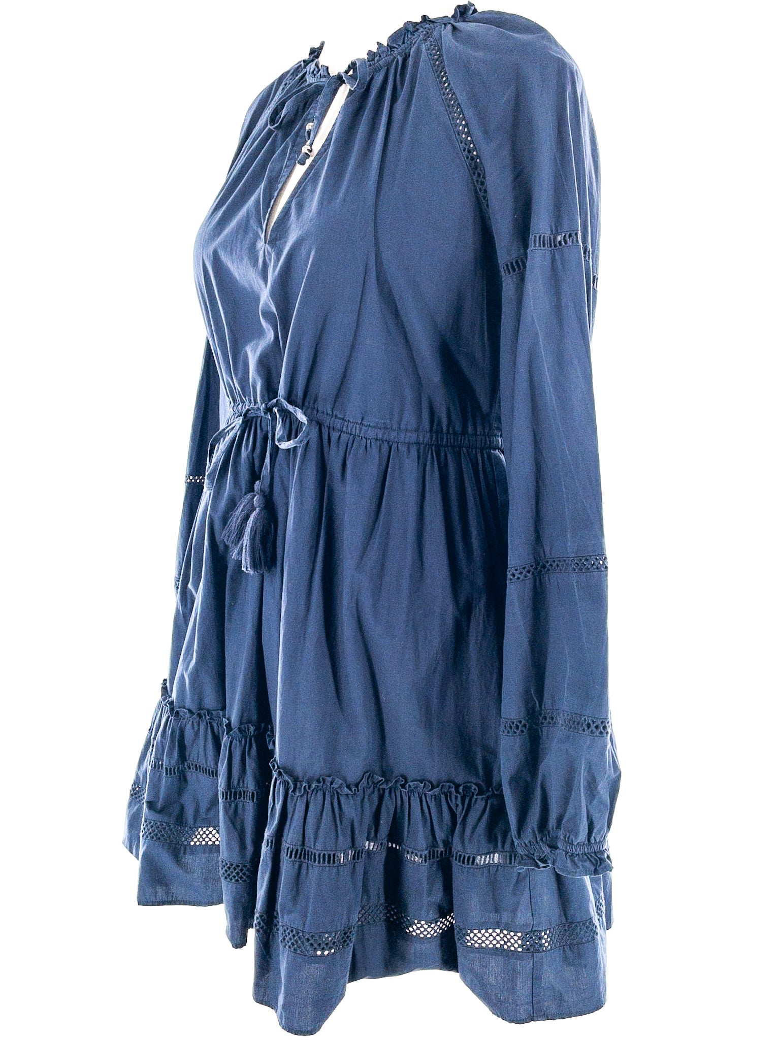 Veronica Beard Navy Drawstring Cotton Long Sleeve Size S Dress