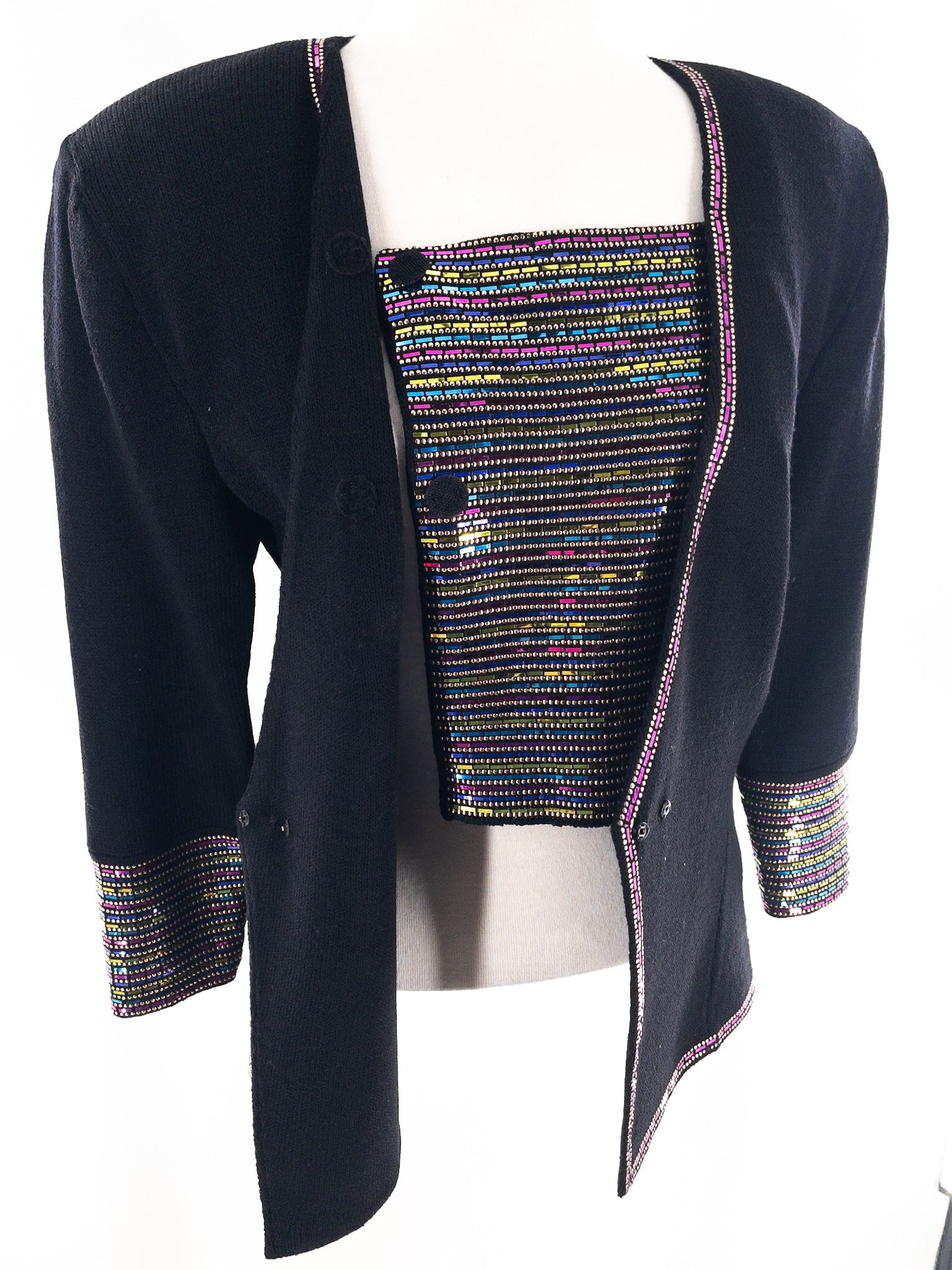 St. John Black Multi Sequin Knit Size 10 Skirt Suit