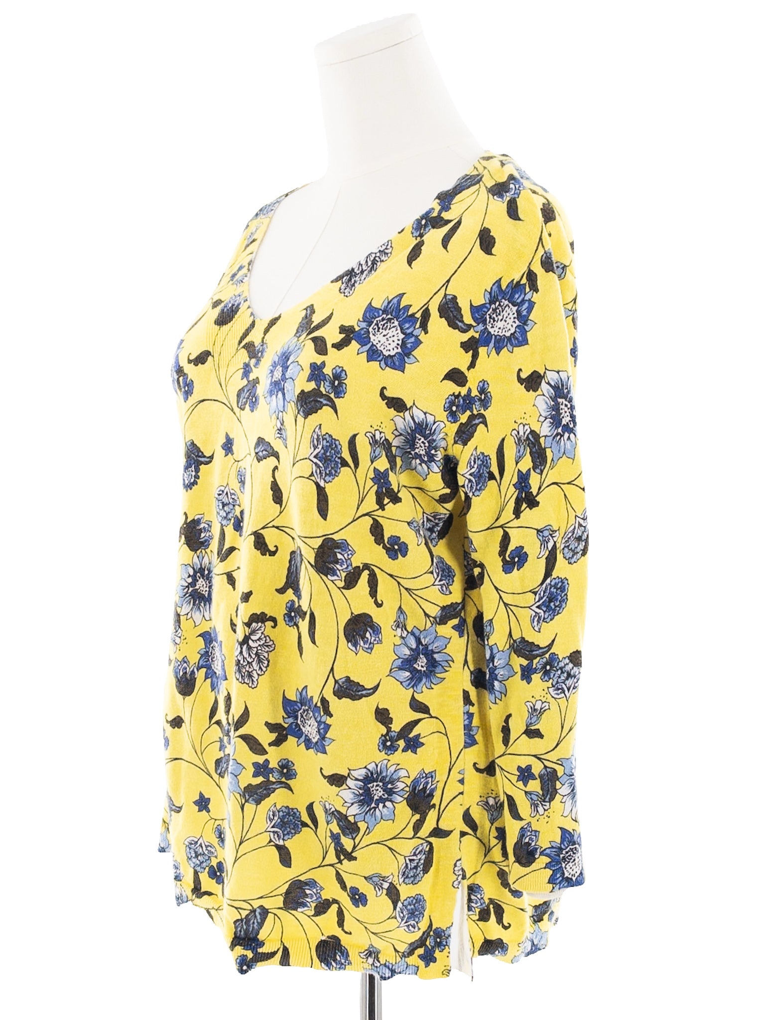 Talbots Yellow Black Floral Cotton Size XL Sweaters