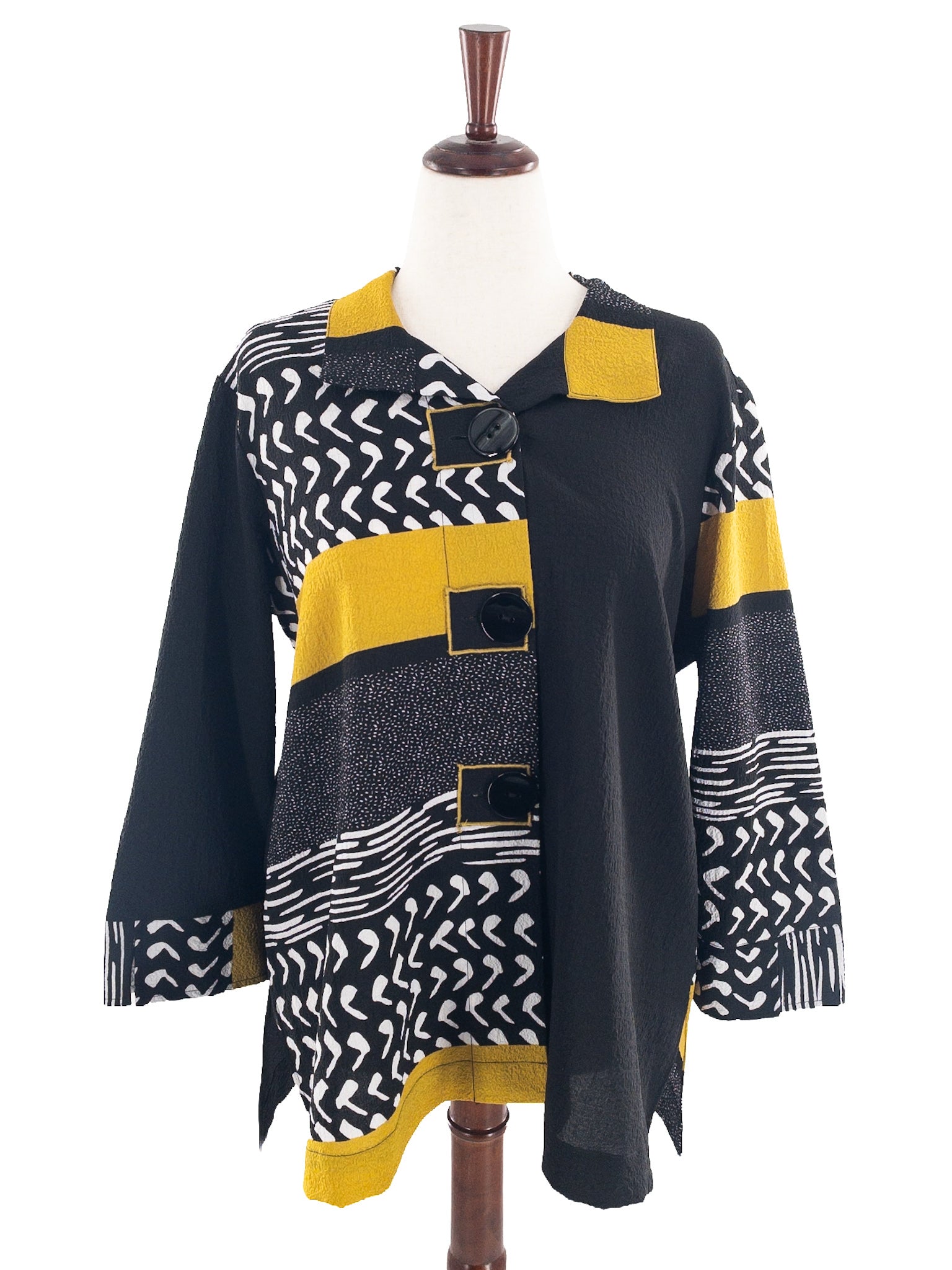 Ali Miles Black White Print Crepe Button Down Size 1X Blouse