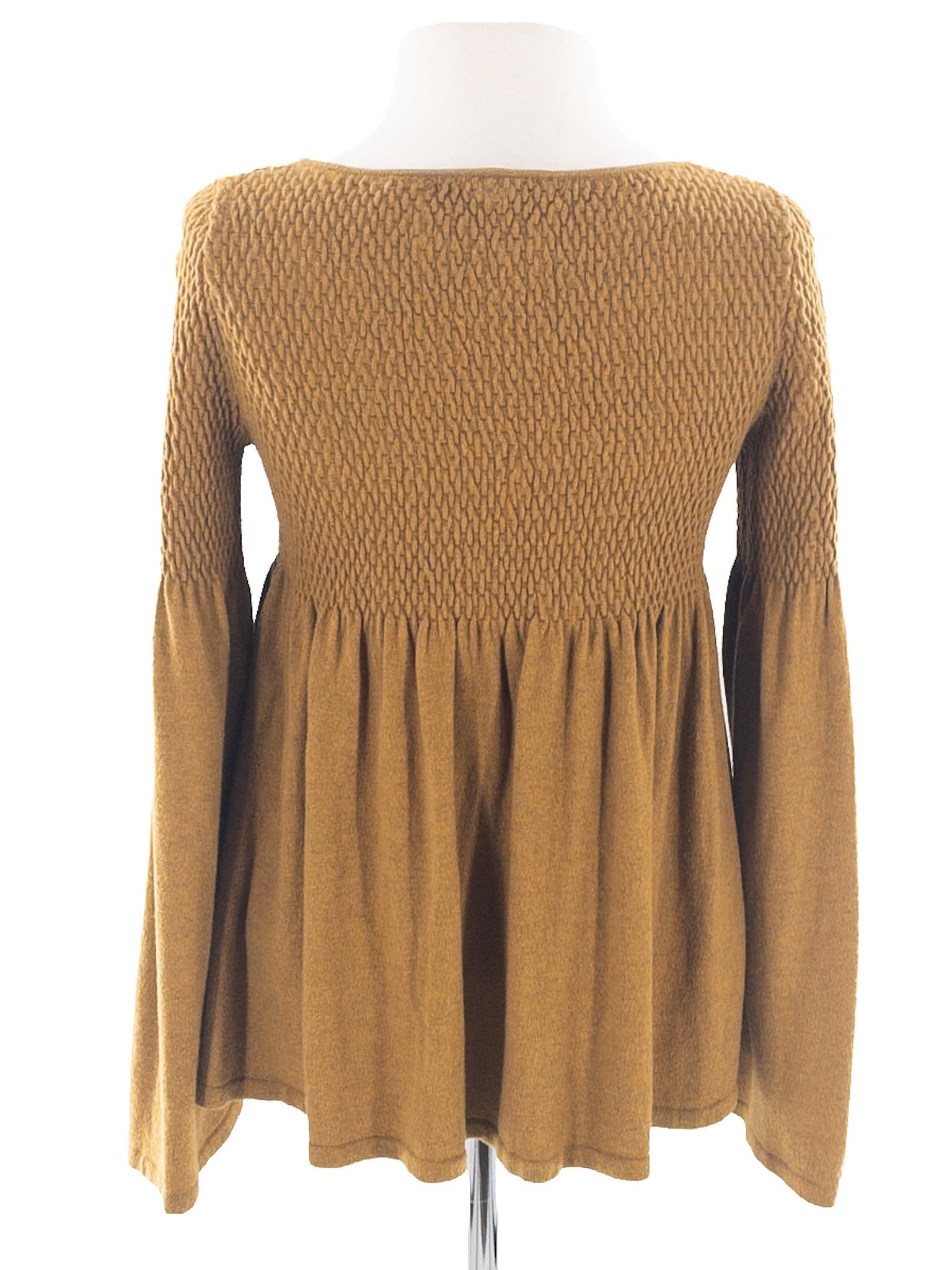 Knitted & Knotted Ochre Scoop Neck Polyester Blend Long Sleeve Size M T Shirt