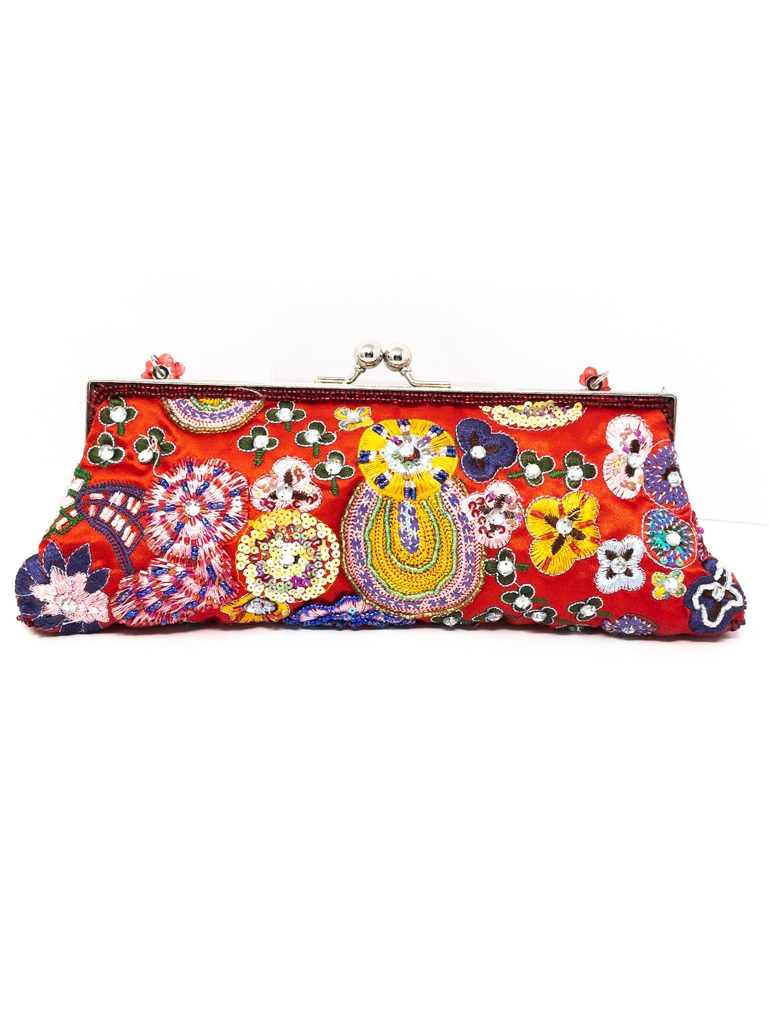 Red Multi Beaded Satin Purse