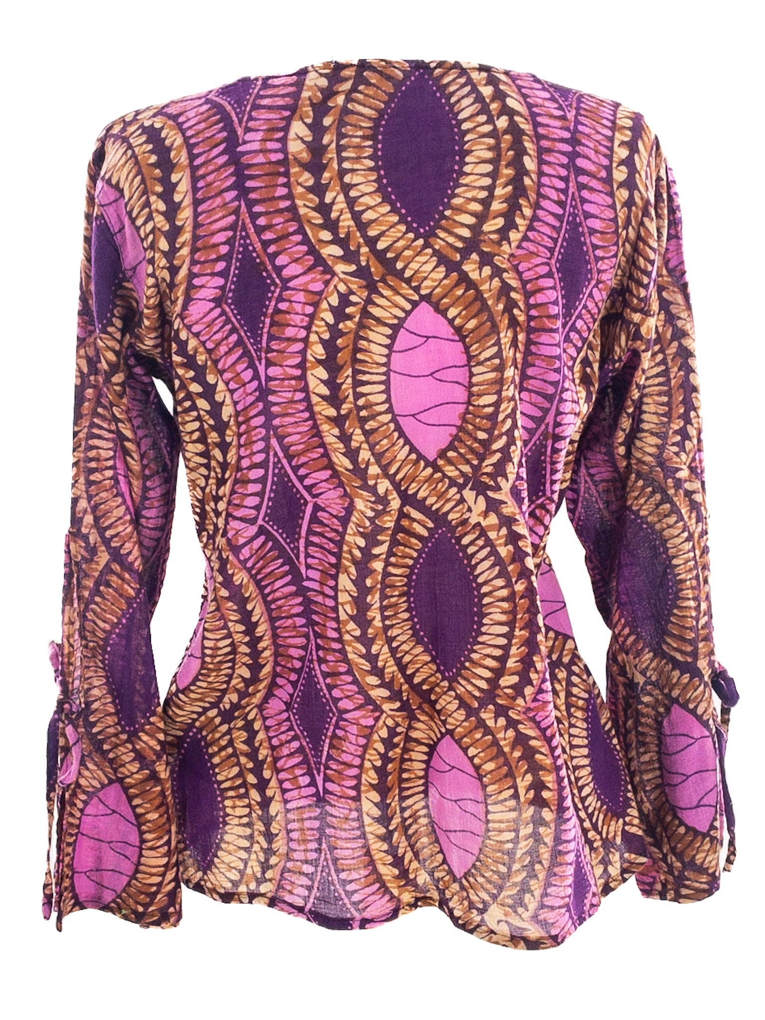 Purple Brown Print Cotton Long Sleeve Size S Blouse