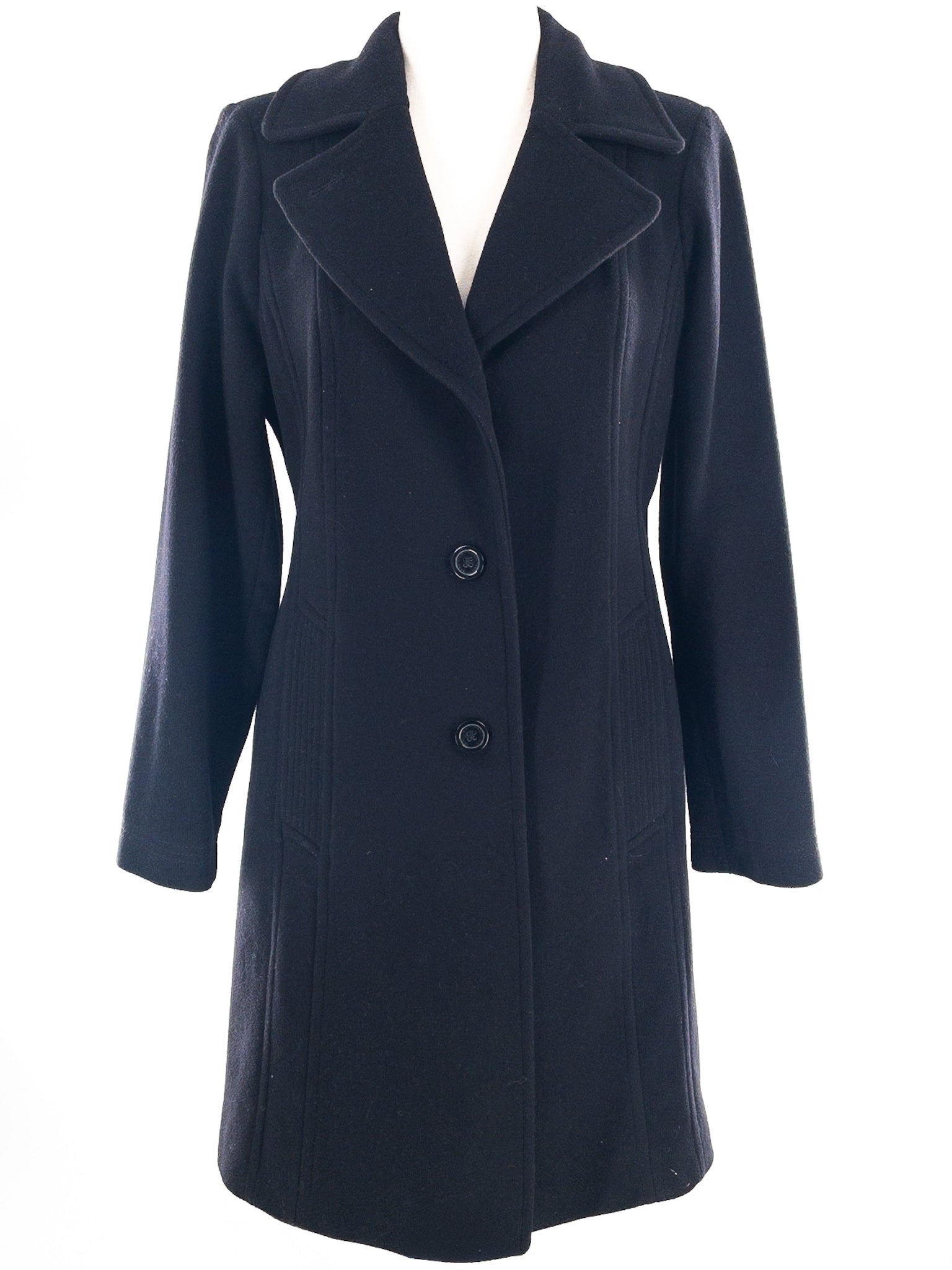 Anne Klein Black Button Down Cashmere Blend Size 10 Coat