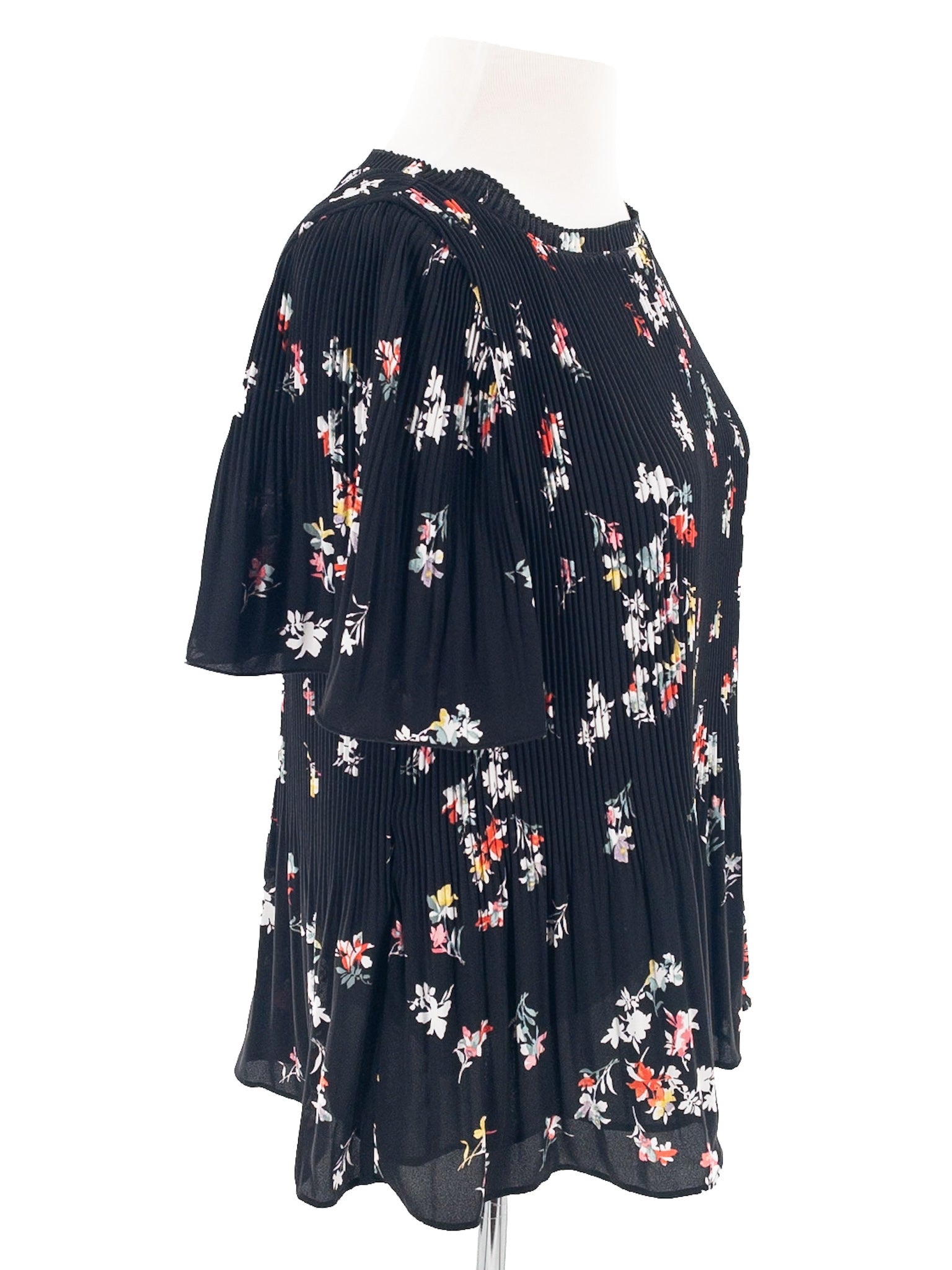 Ann Taylor Black Multi Pleat Polyester Puff Sleeve Size XS Blouse