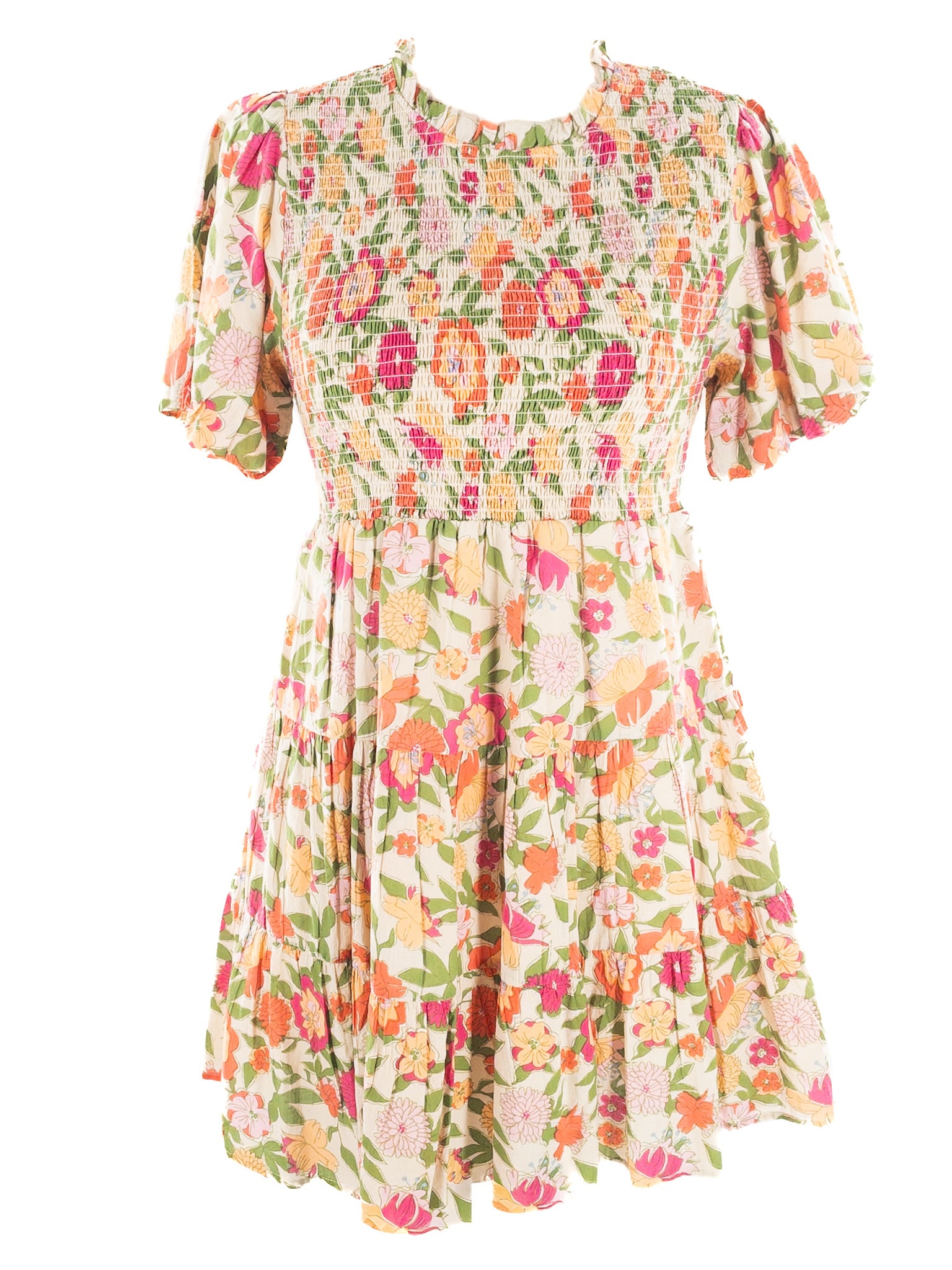 THML Pink Tan Floral Cotton Short Sleeve Size M Dress