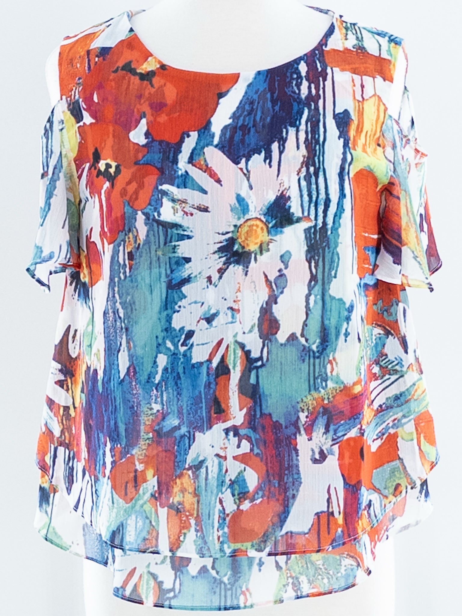 Midnight Velvet Multi-Color Floral Polyester Flutter Sleeve Size S Blouse