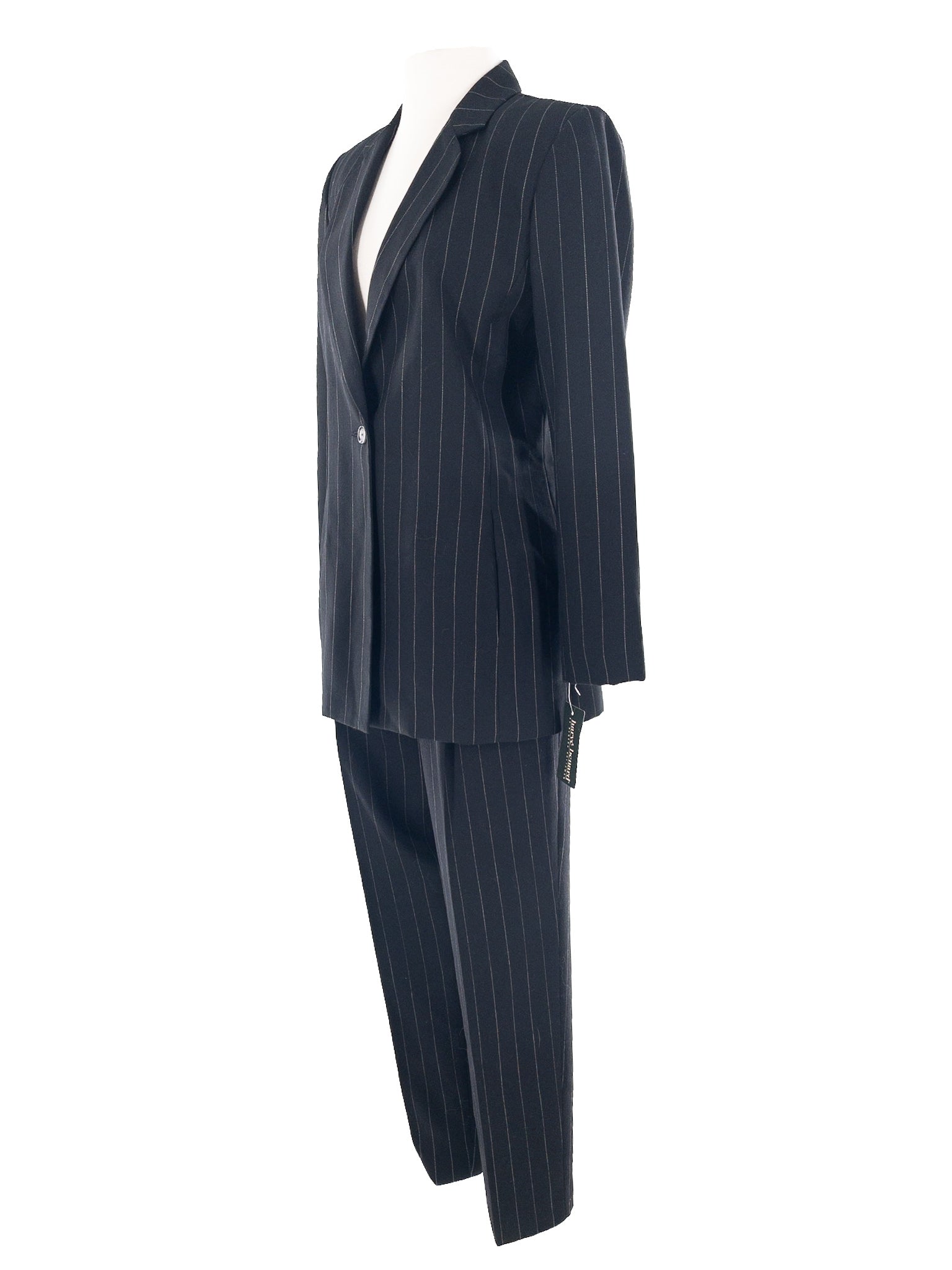 Harve Benard Black White Pinstripe Wool Trouser Size 8P Pants Suit