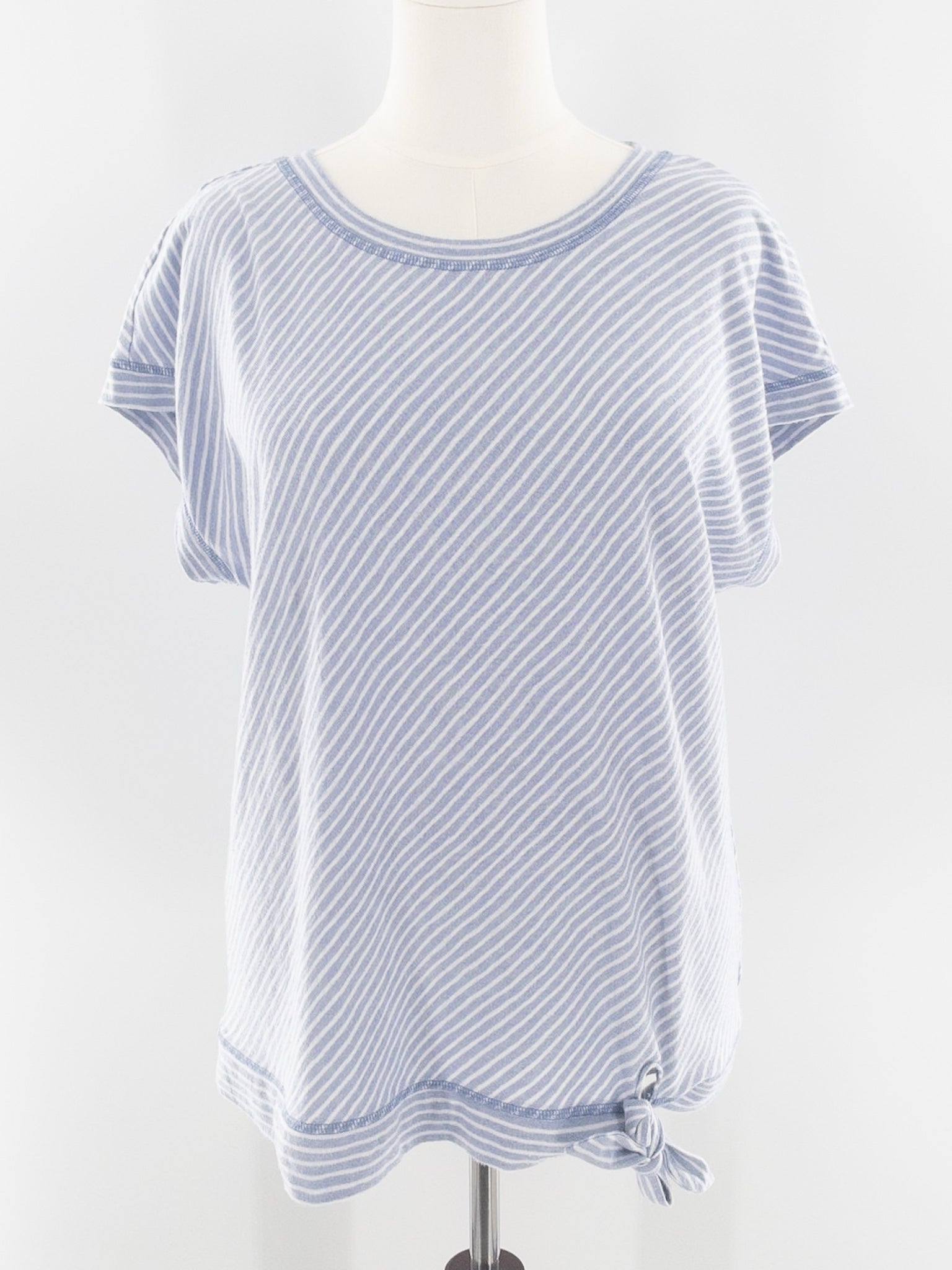 Talbots Light Blue White Stripe Cotton Blend Cap Sleeve Size XLP T Shirt