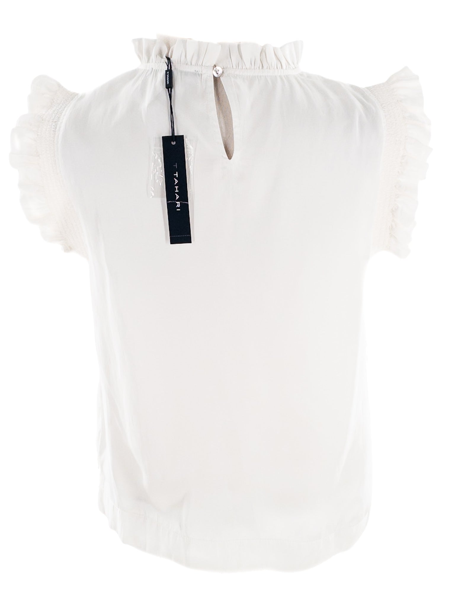 Tahari White Ruffle Polyester Flutter Sleeve Size M Blouse
