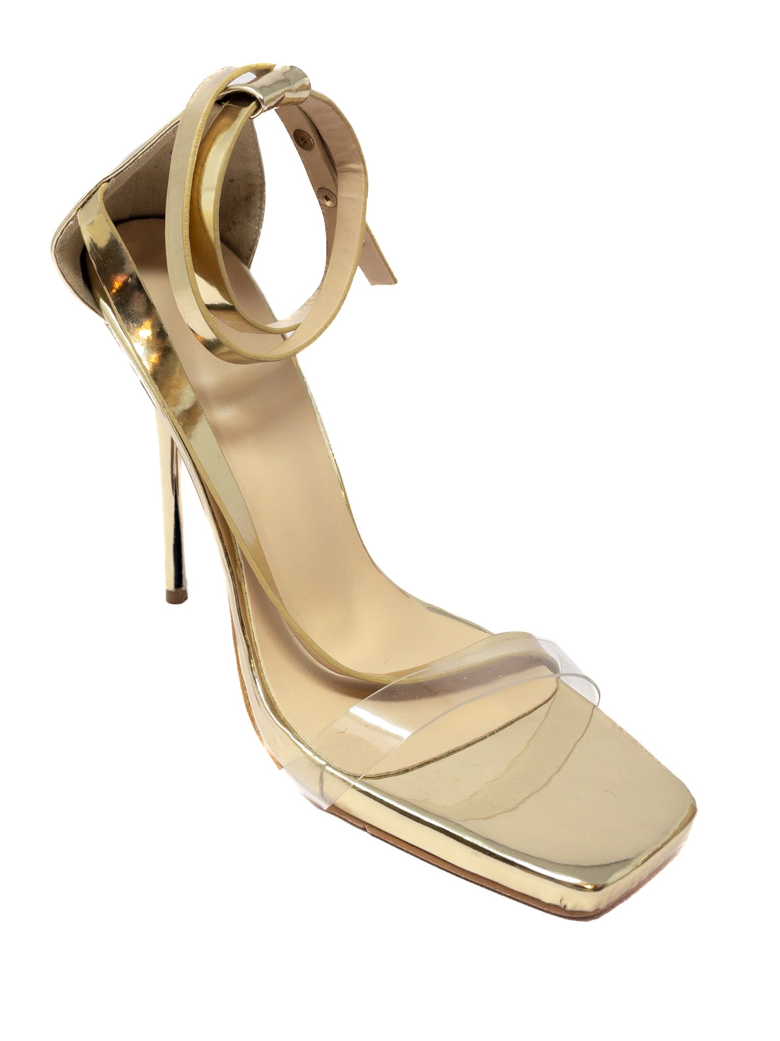 Pretty Little Things Gold Strappy Patent 9 Shoes