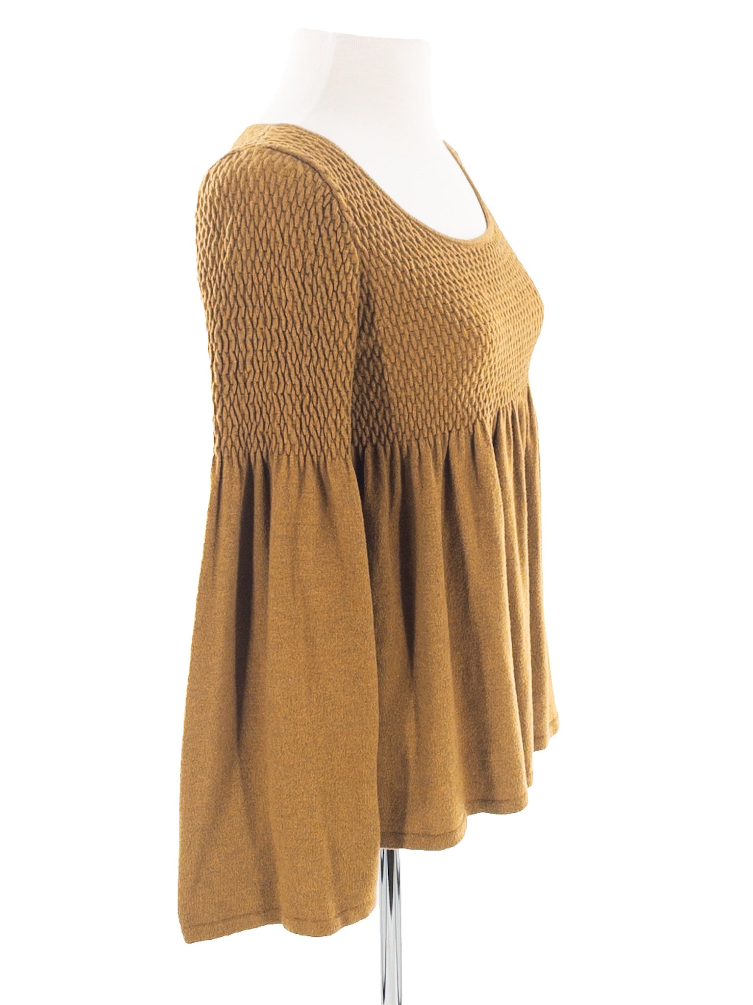 Knitted & Knotted Ochre Scoop Neck Polyester Blend Long Sleeve Size M T Shirt