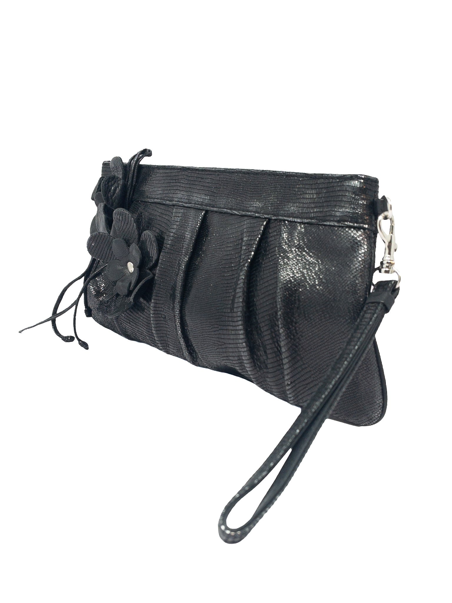Isabella Fiori Black Shimmer Leather Clutch