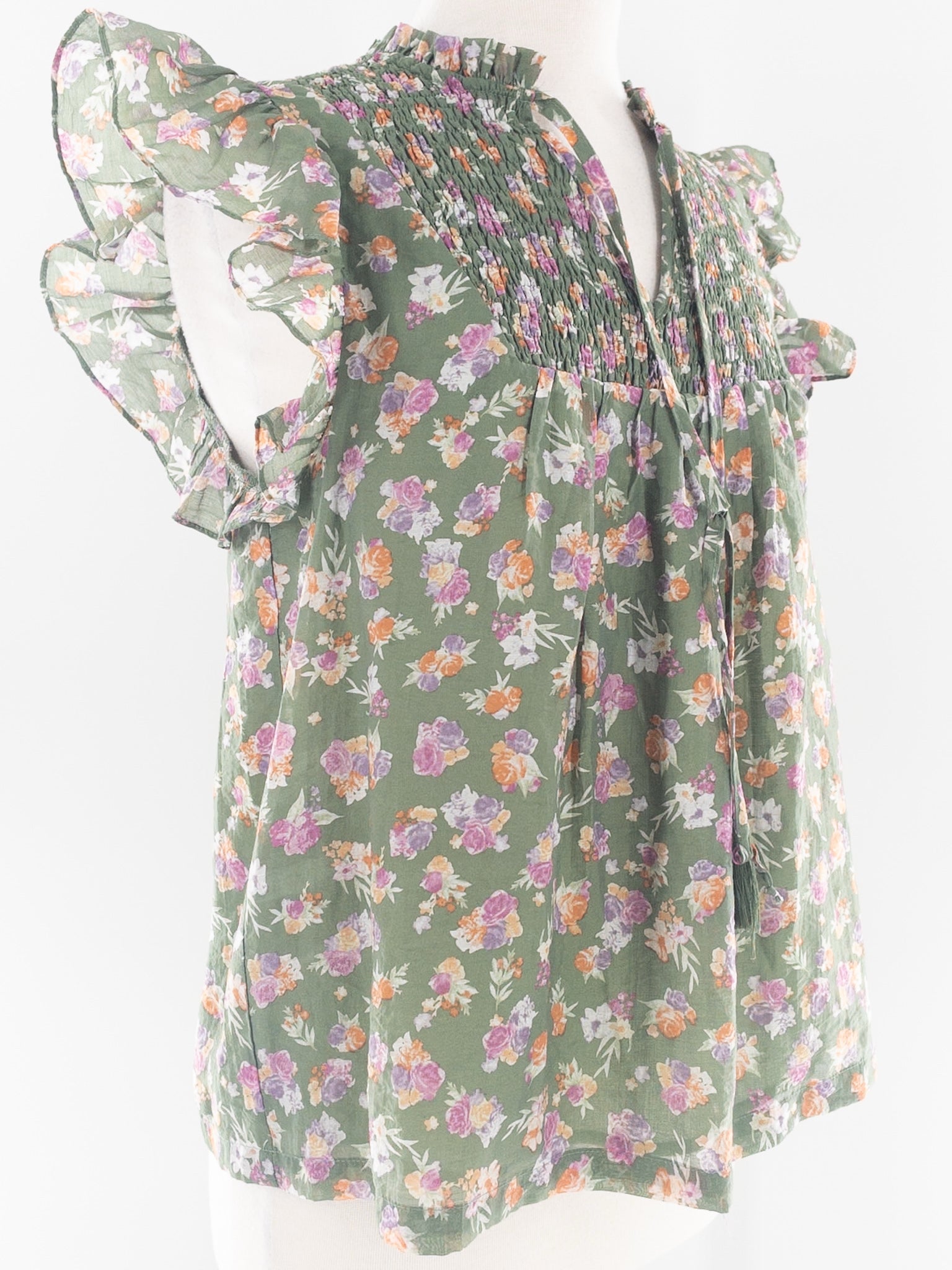 Fate Sage Mult Floral Tencel Blend Flutter Sleeve Size M Blouse